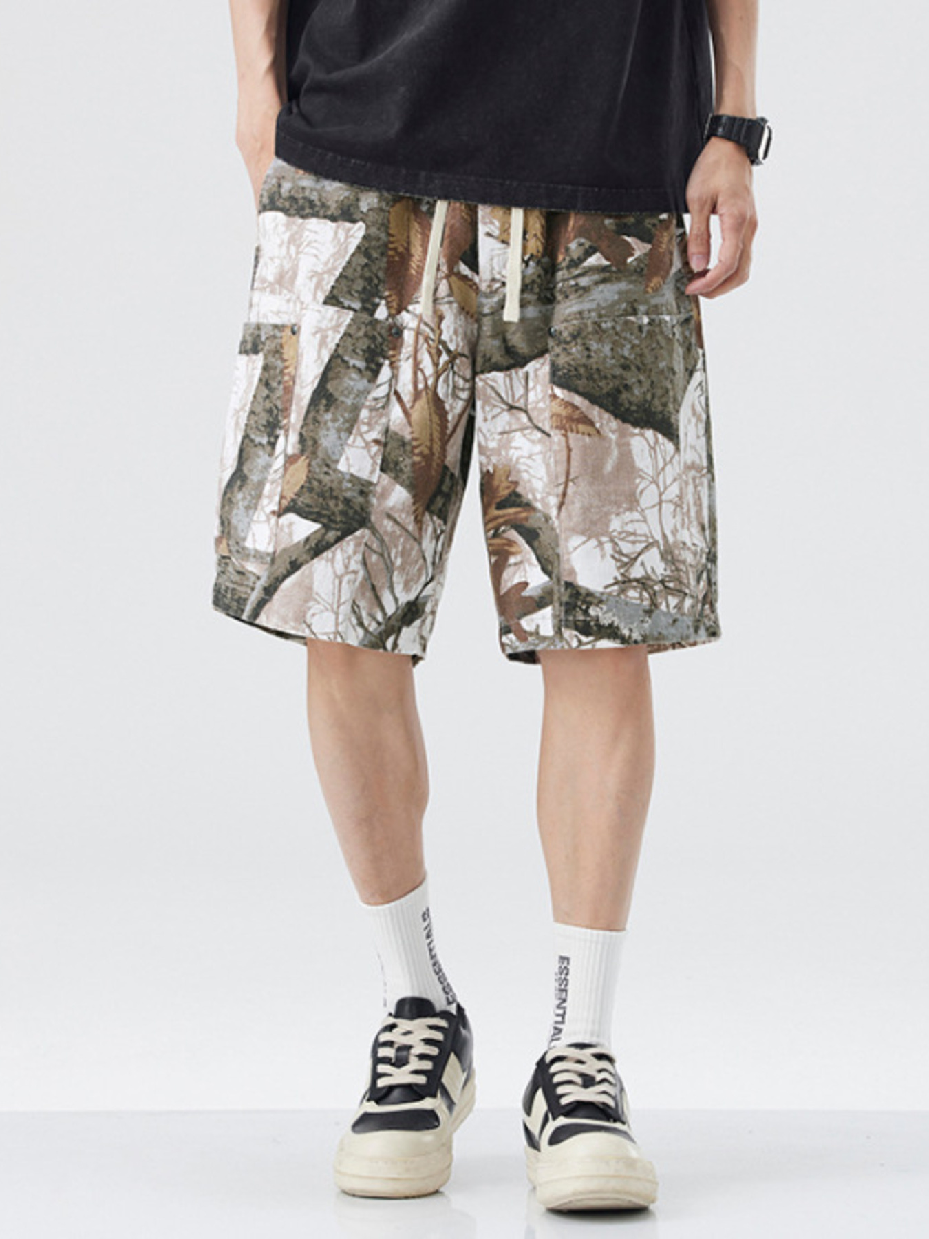 Men's Plus Size Drawstring Printed Shorts