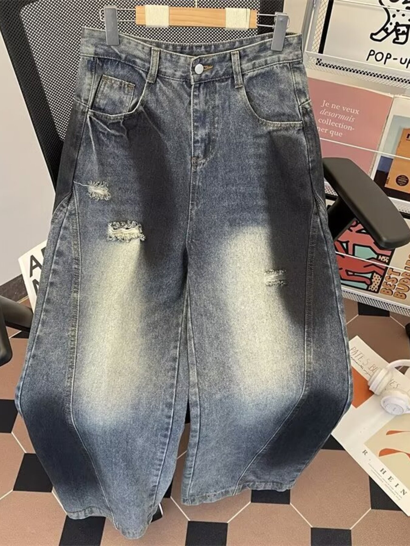 Men's Plus Size Wide Leg Distressed Jeans