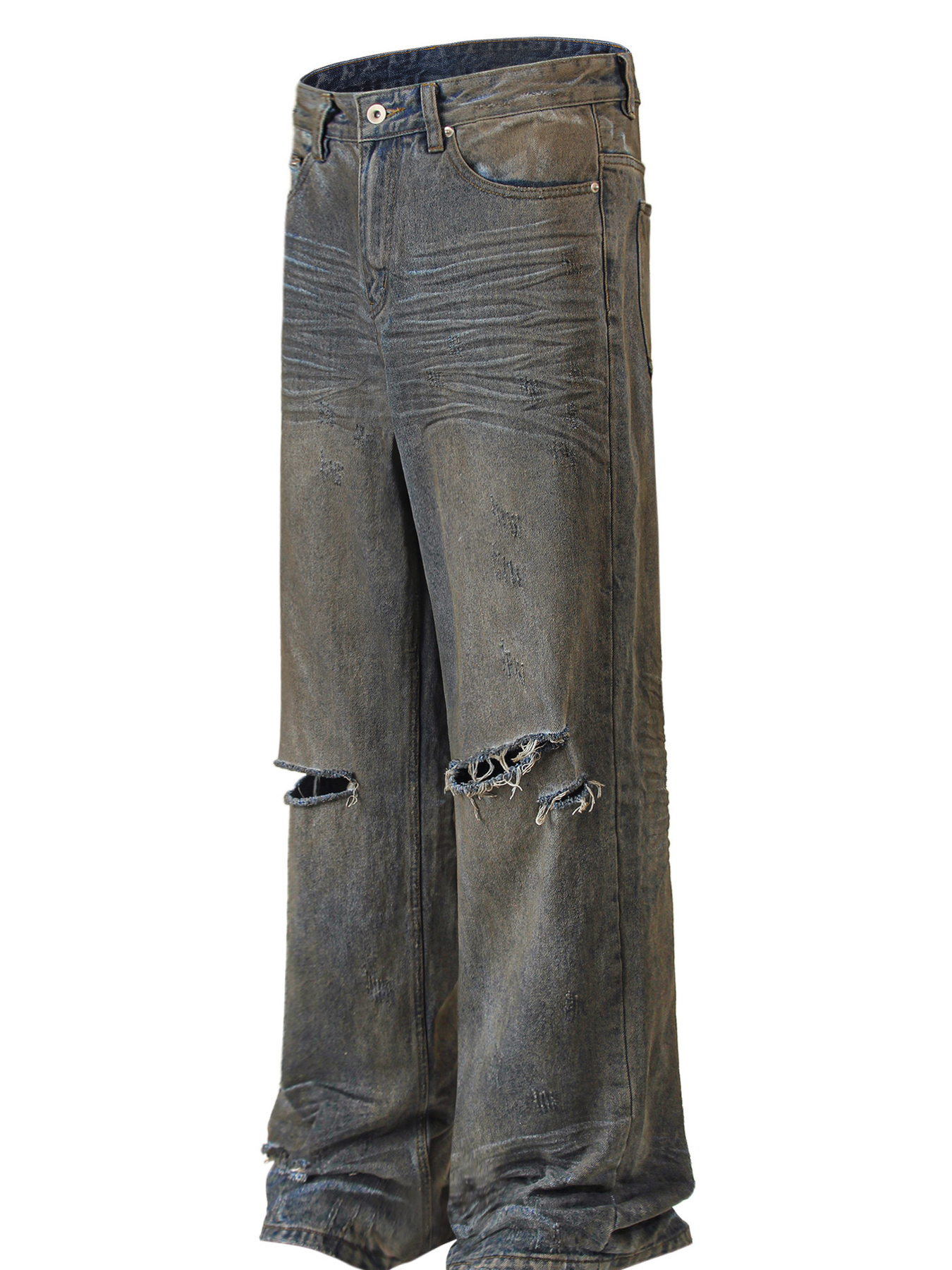 Men's Vintage Distressed Wide Leg Jeans
