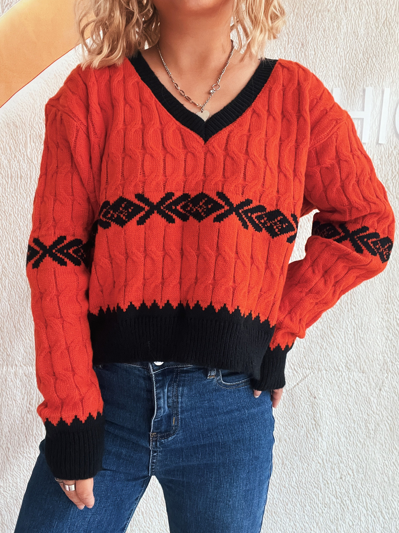Cable Knit V-Neck Sweater