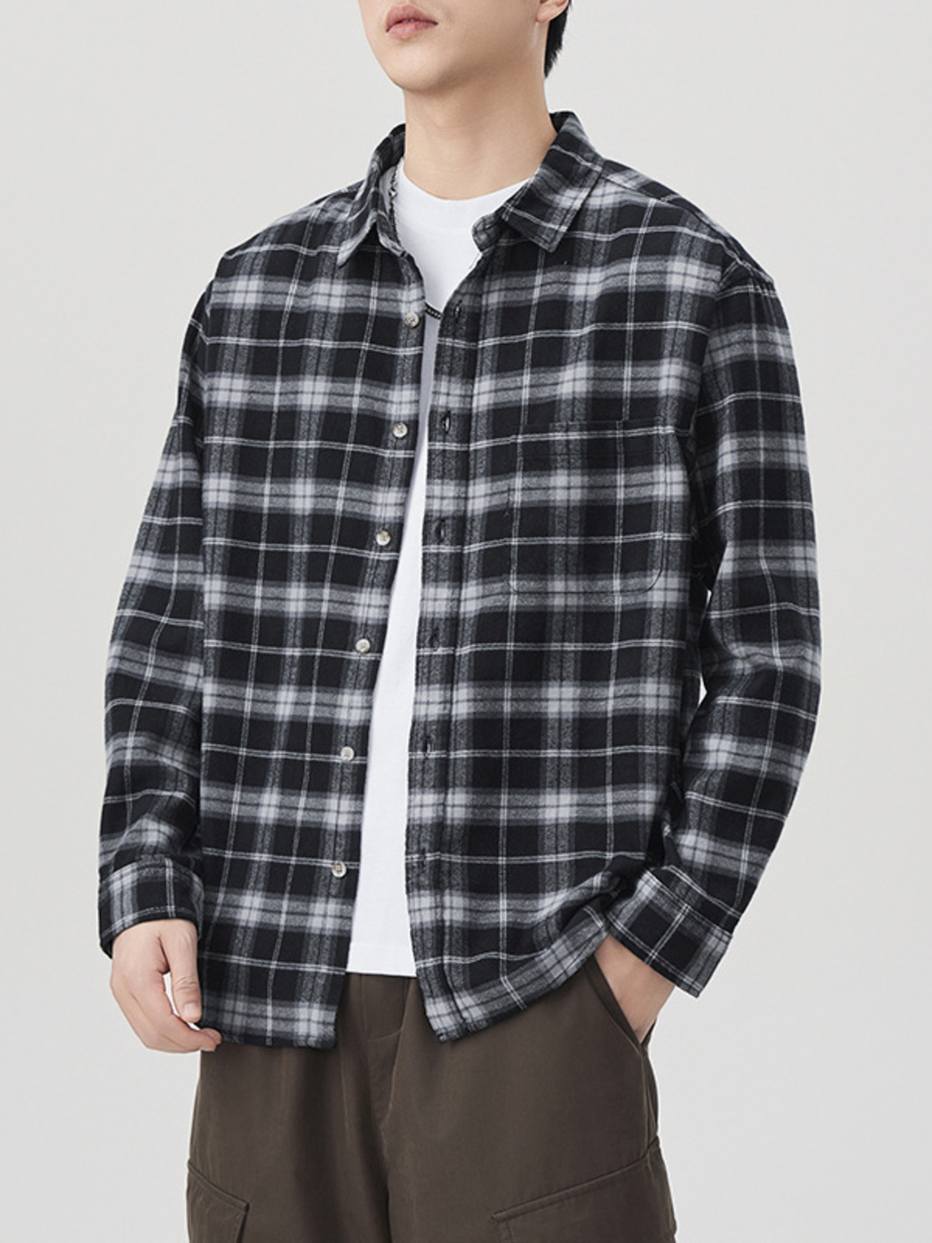 Men's Plus Size Plaid Button Up Long Sleeve Shirt
