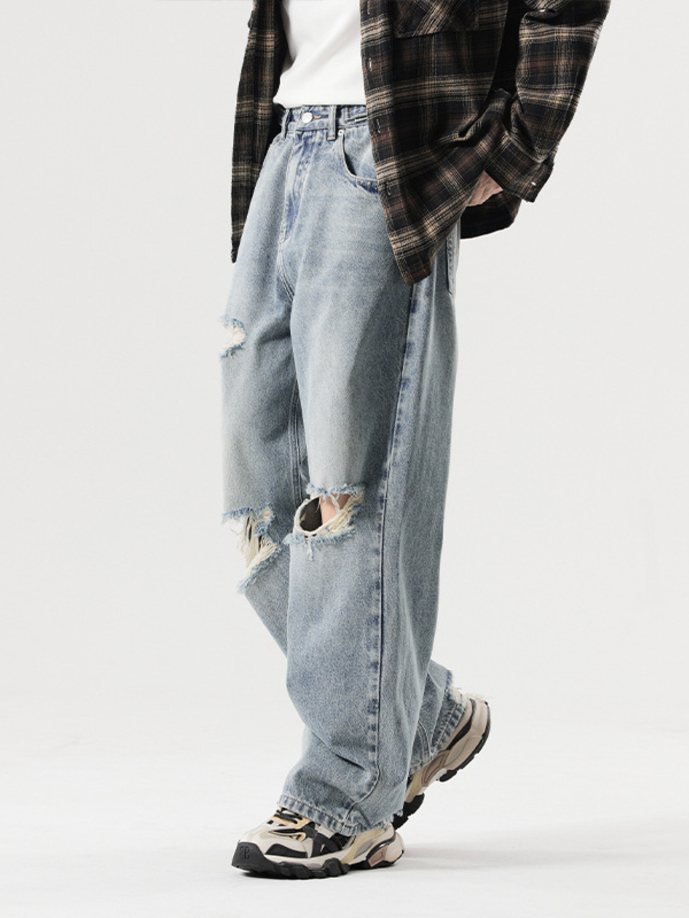 Men's Distressed Wide Leg Baggy Jeans