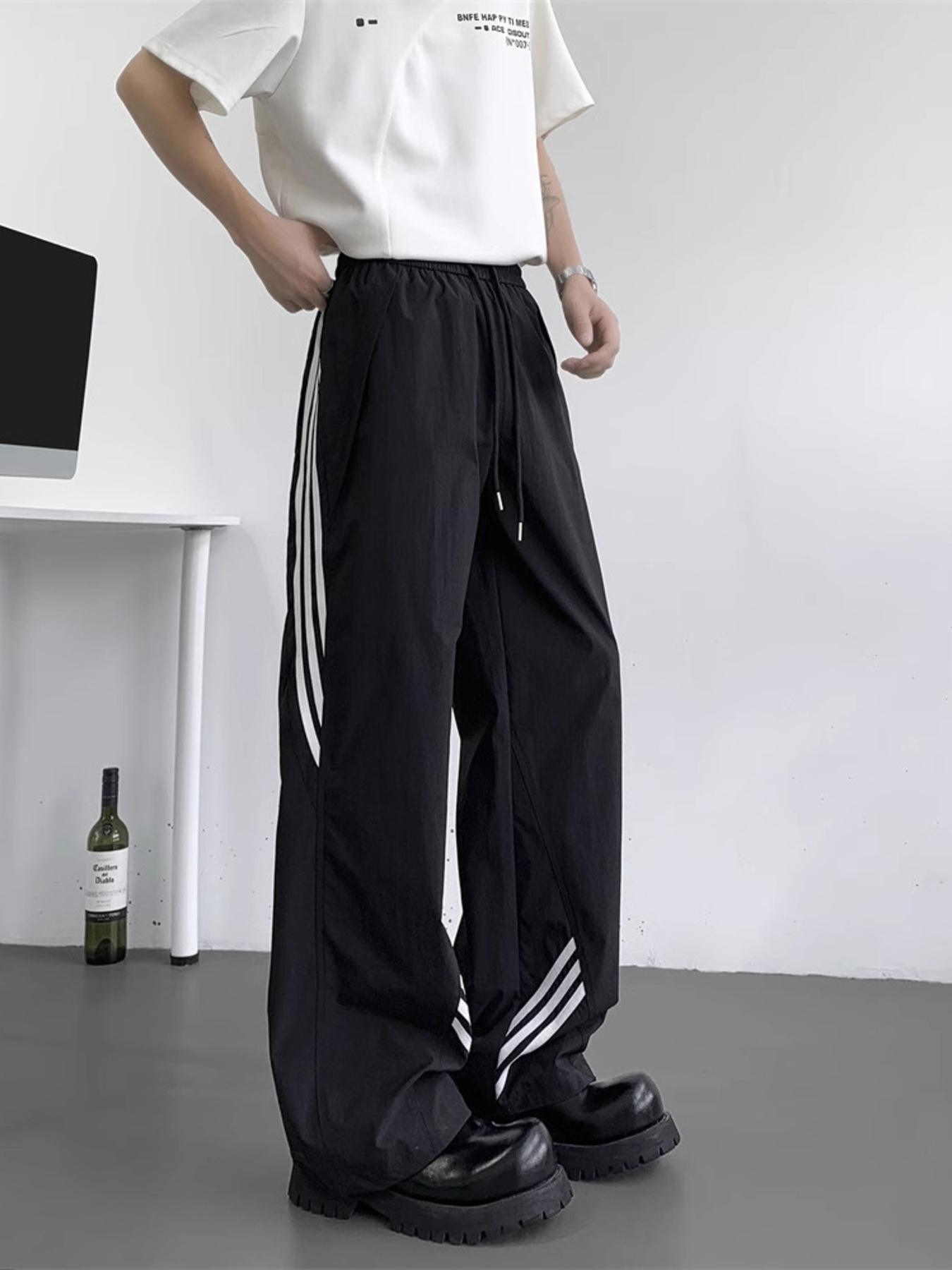 Men's Full Size Striped Wide Leg Pants Plus Size