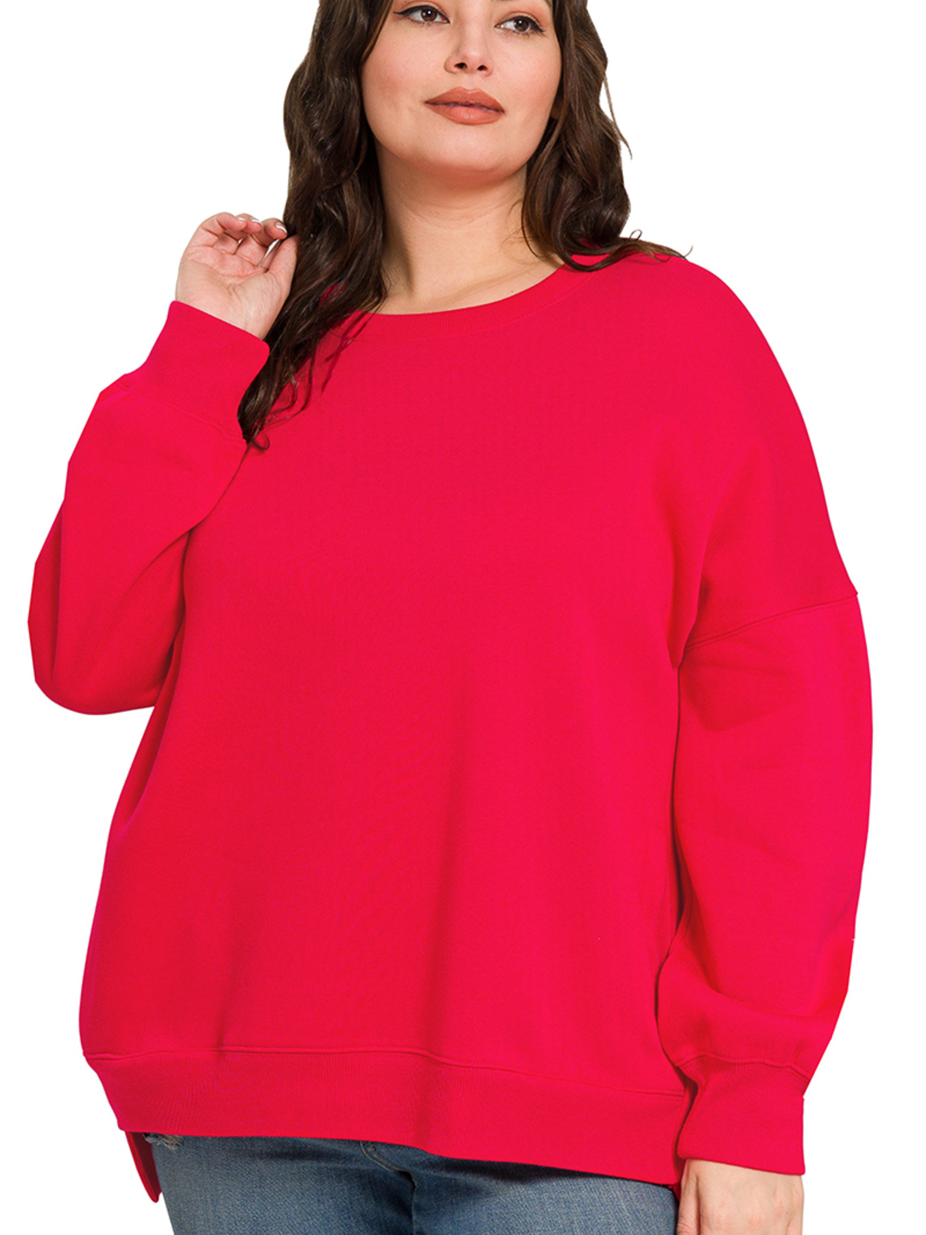 Full Size Fleece Hi-low Boyfriend Sweatshirts with Pockets Plus Size