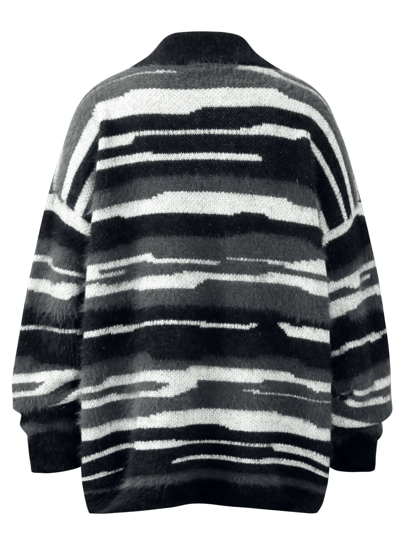 Men's Striped Fuzzy Zip-Up Cardigan