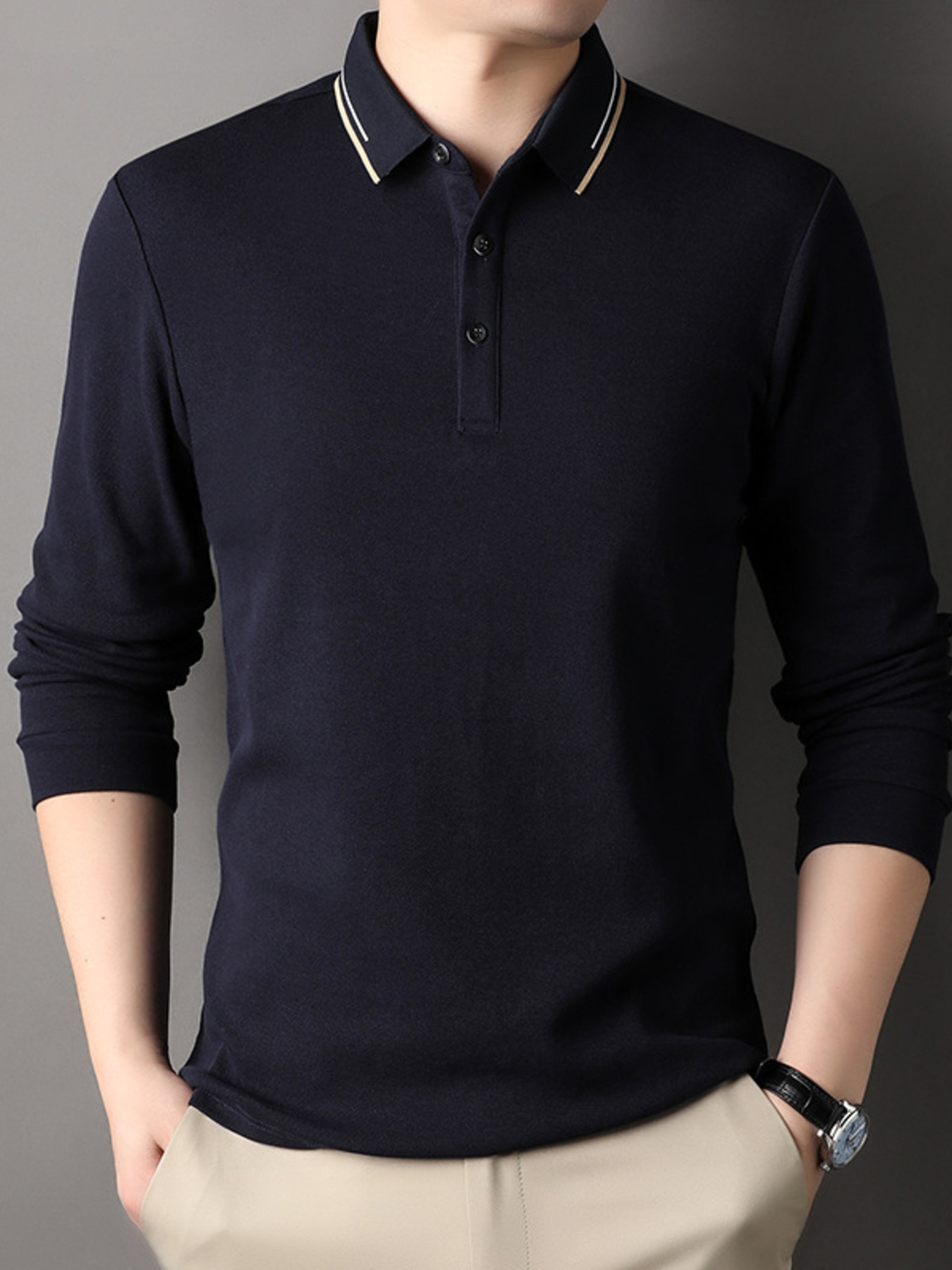 Men's Plus Size Collared Neck Long Sleeve Polo