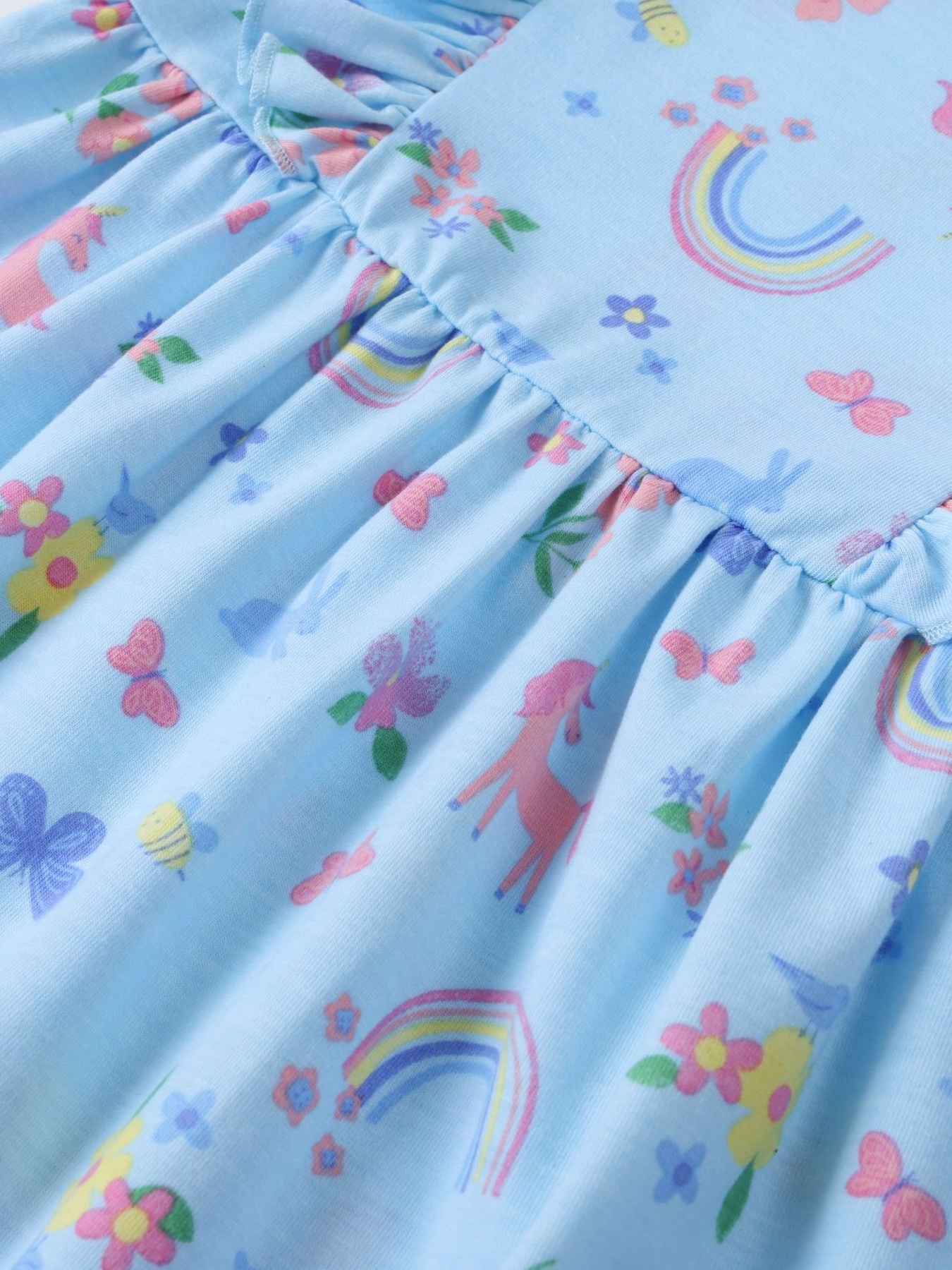 Children's Unicorn Rainbow Print Ruffle Trim Long Sleeve Dress
