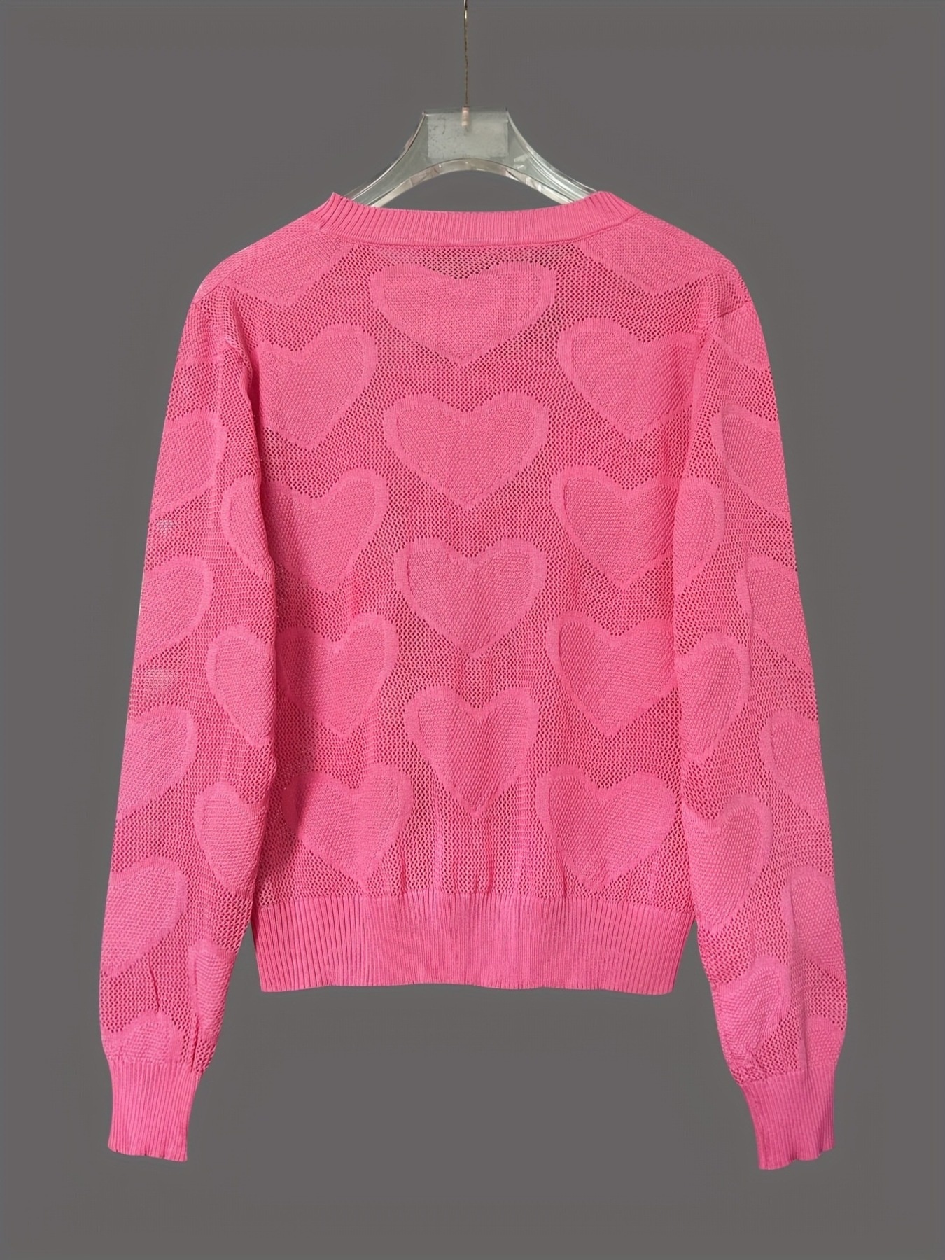 Heart Round Neck Long Sleeve Sweater
