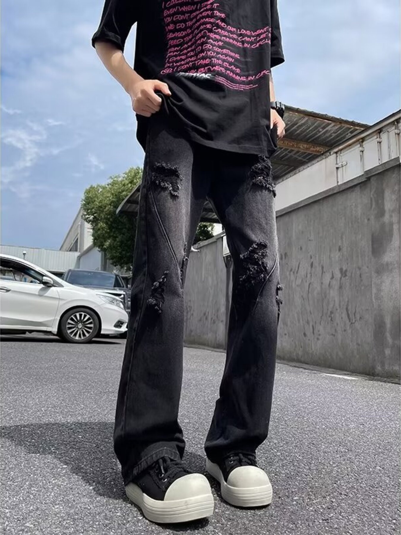 Men's Full Size Ripped Distressed Straight Leg Jeans Plus Size