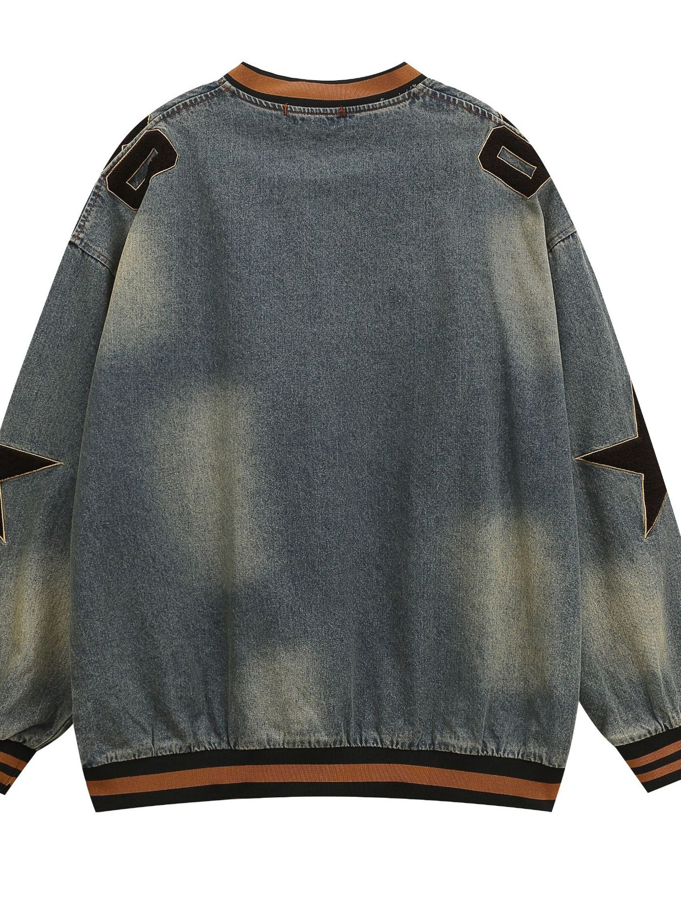 Men's Washed Denim Sports Jersey Sweatshirt