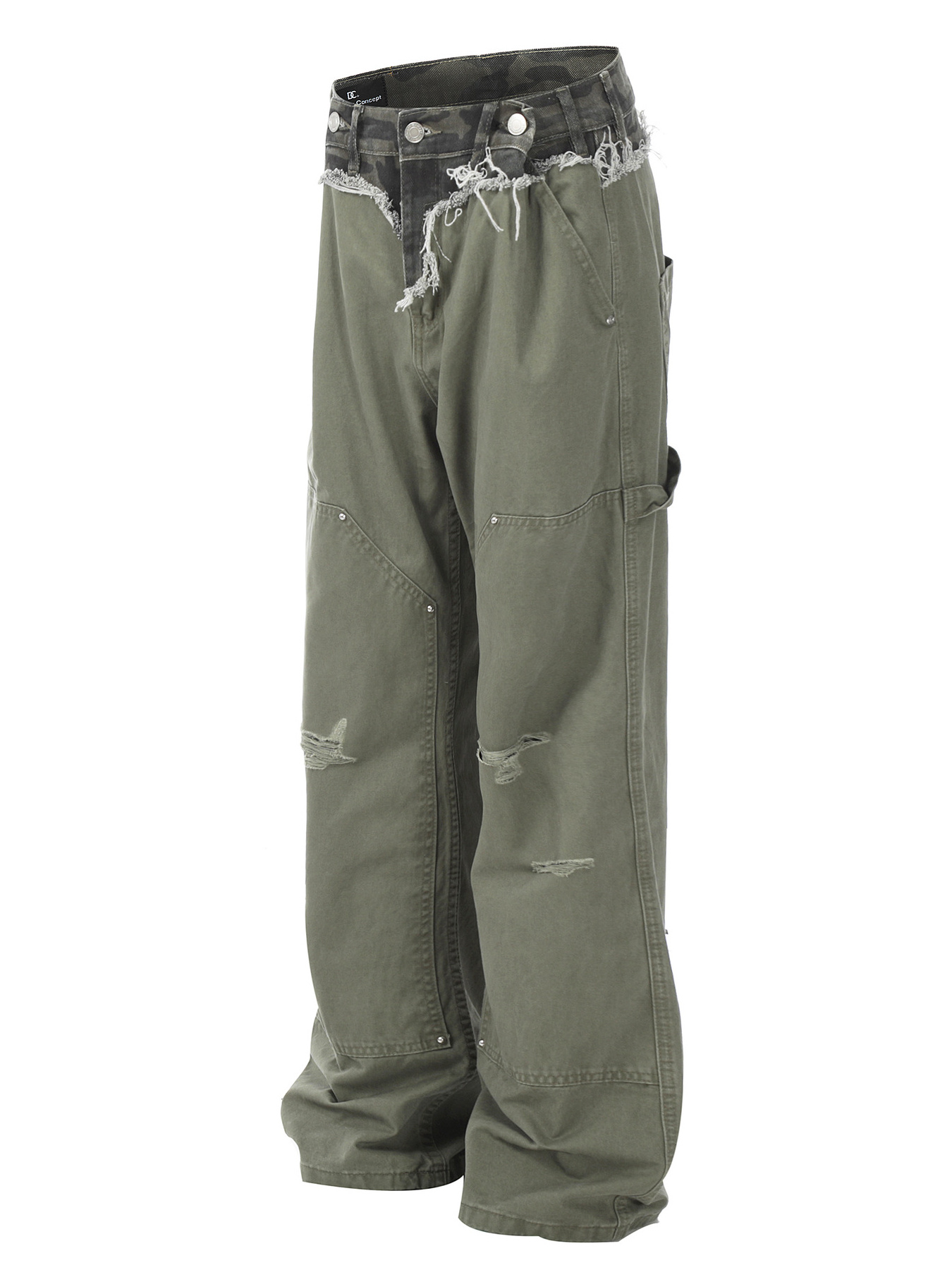 Men's Patchwork Distressed Frayed Hem Pants