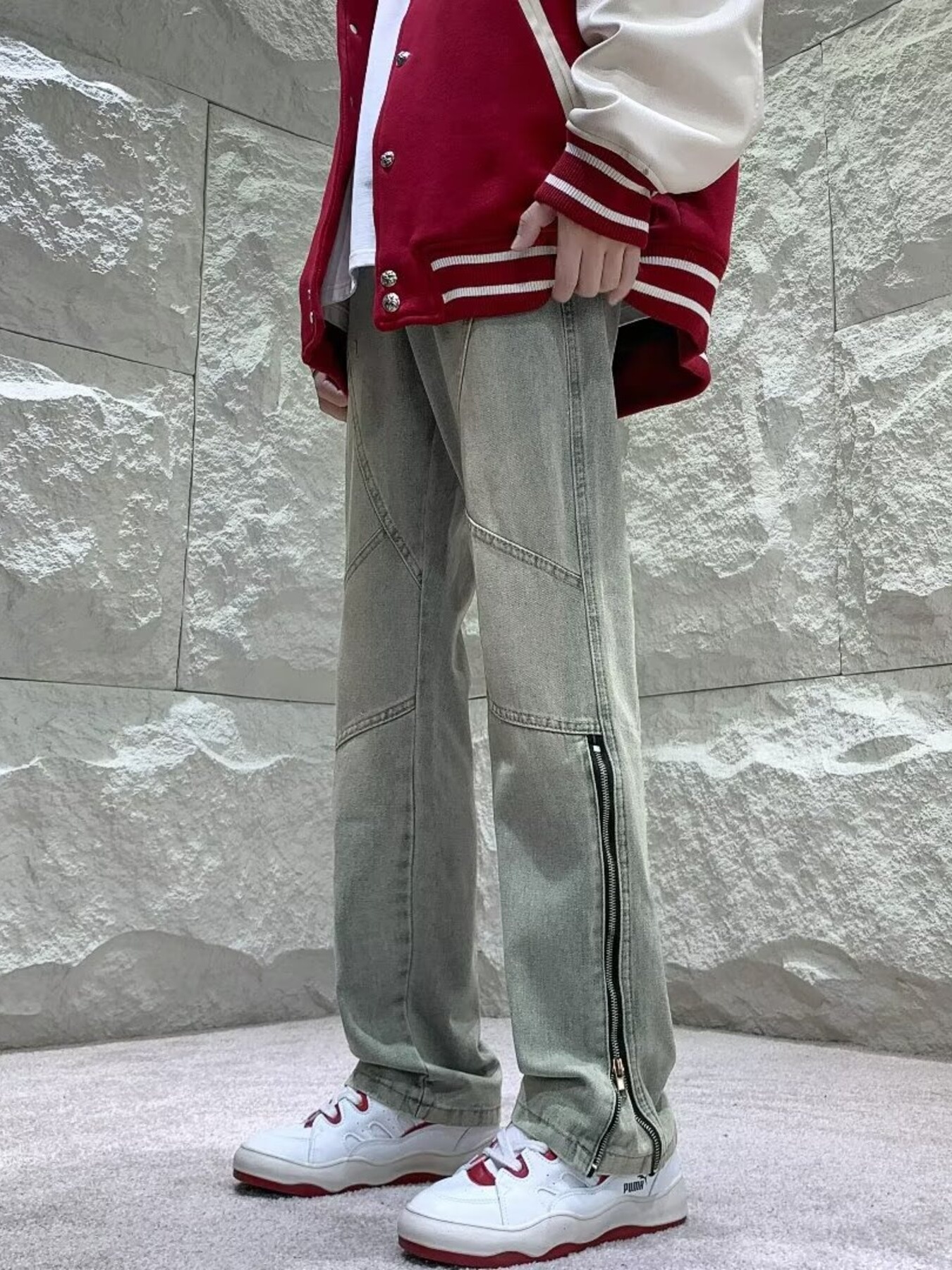 Men's Full Size Zipper Detail Straight Leg Jeans Plus Size