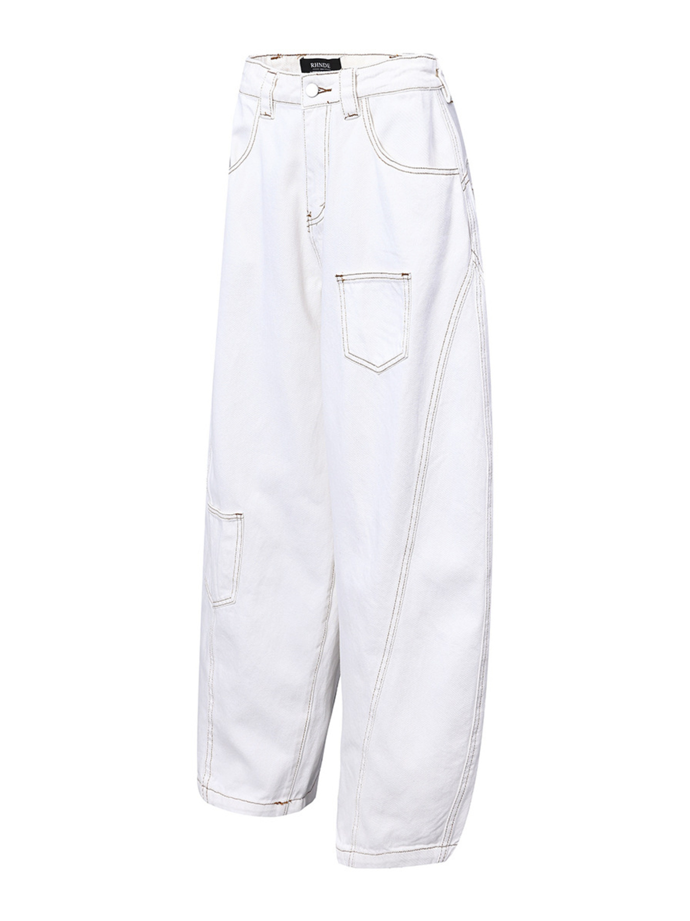 Men's Cargo Curved Jeans with Contrast Stitching