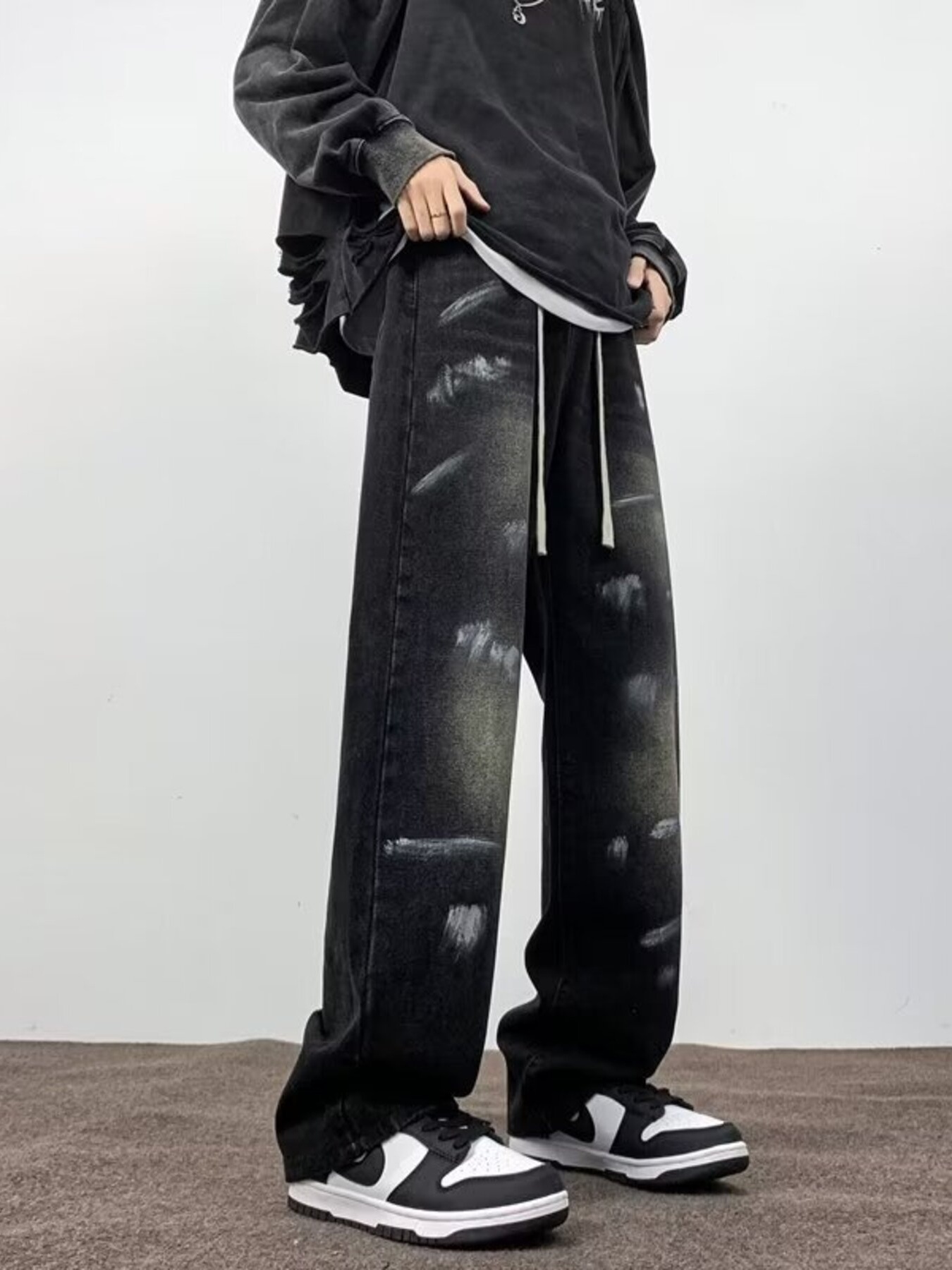 Men's Full Size Wash Wide-Leg Jeans Plus Size