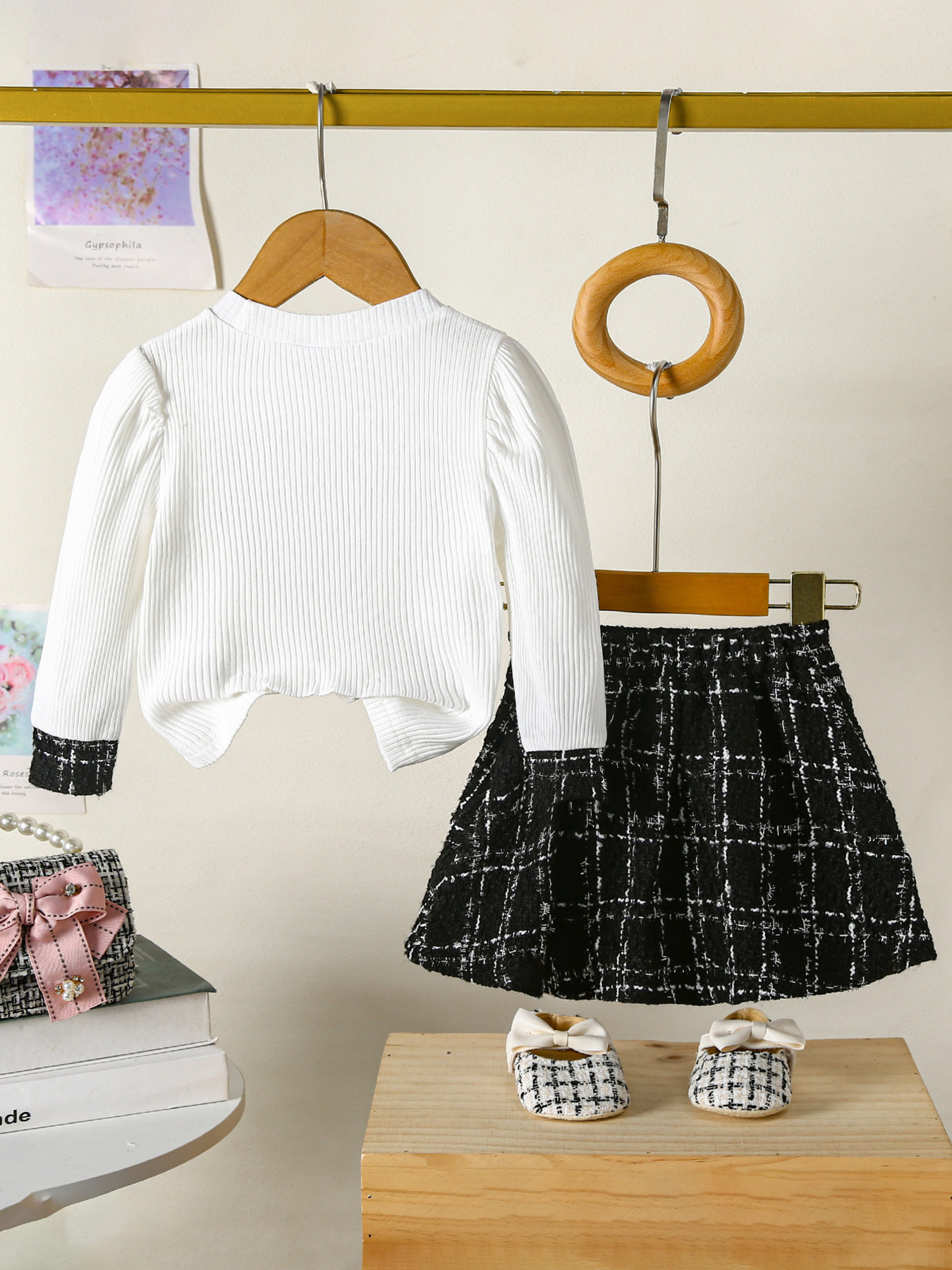 Children's Plaid Heart Top and Skirt Set