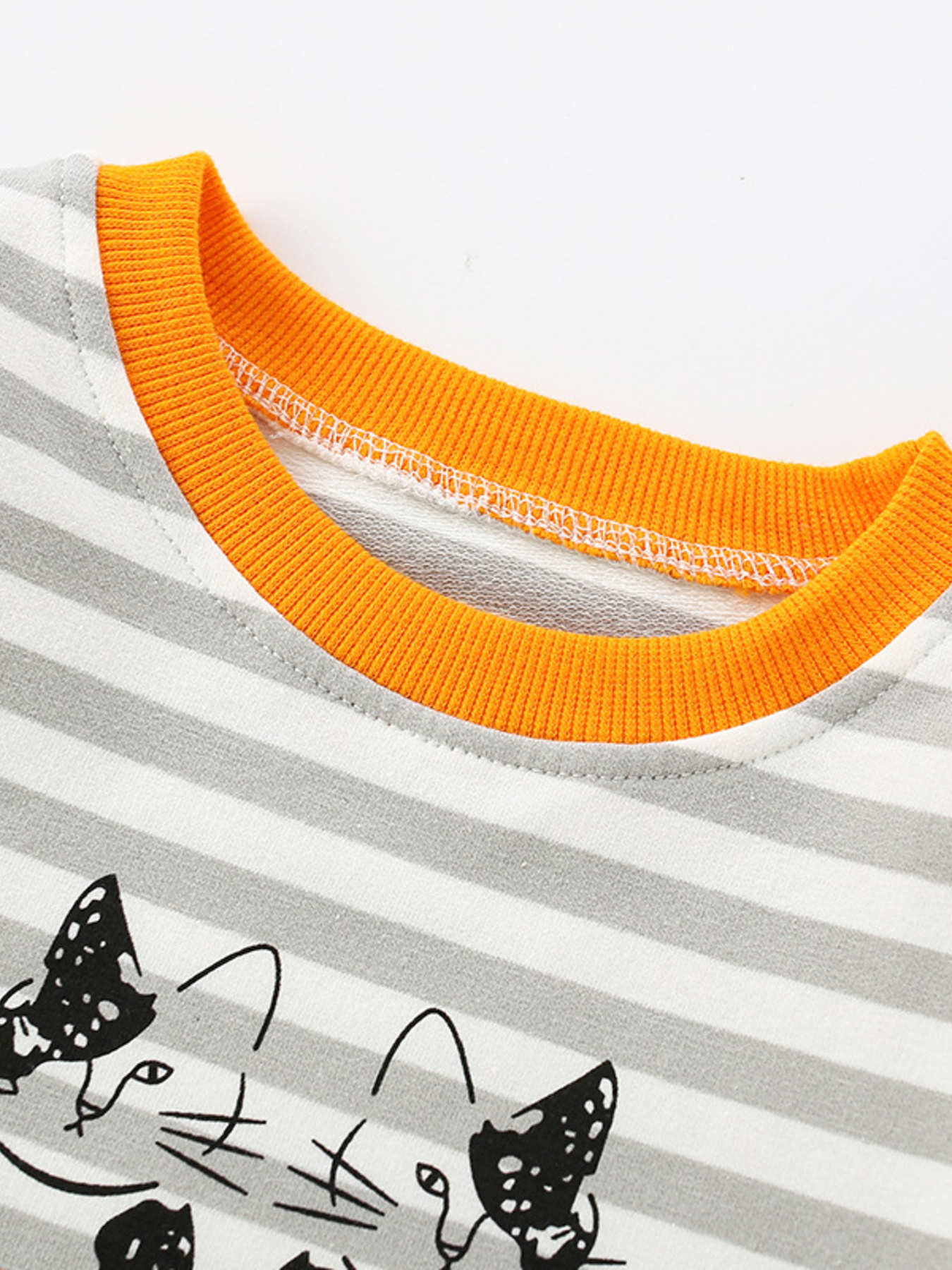 Children's Striped Cat Crew Neck Sweatshirt