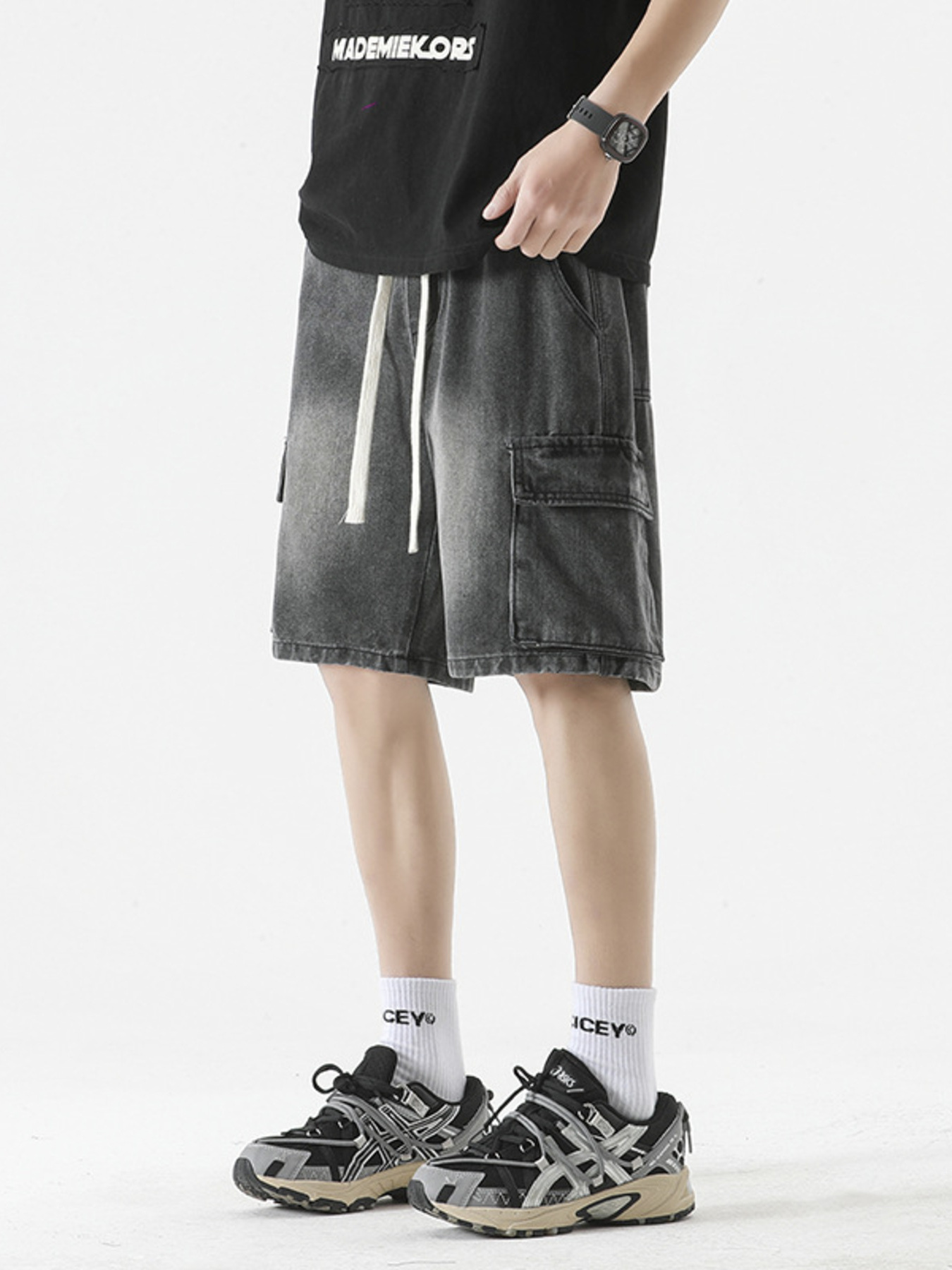 Men's Full Size Vintage Wash Cargo Denim Shorts Plus Size