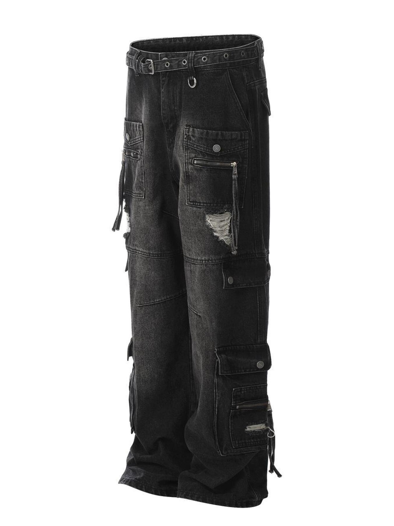 Men's Distressed Cargo Wide Leg Jeans