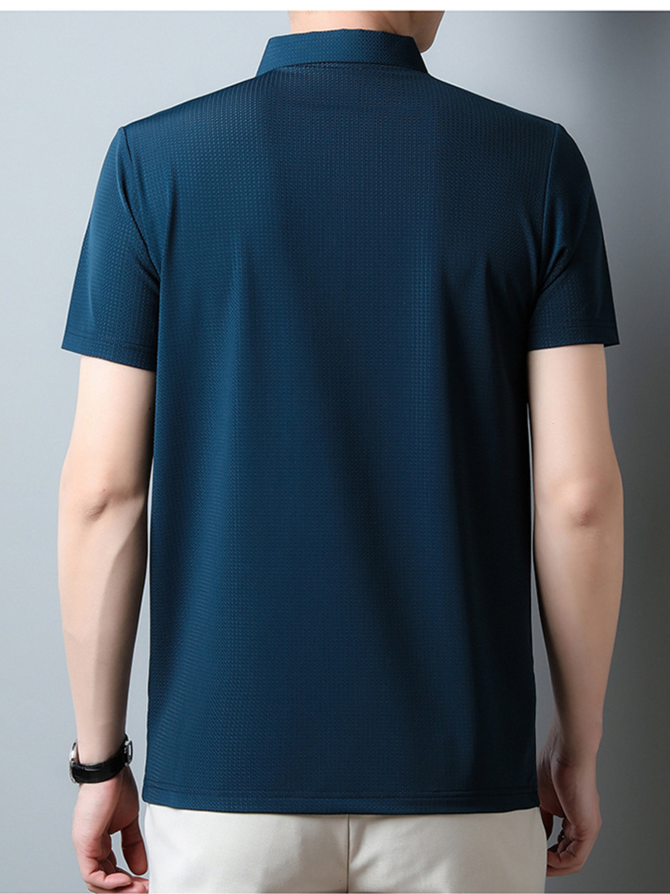 Men's Plus Size Textured Short Sleeve Casual Polo Shirt