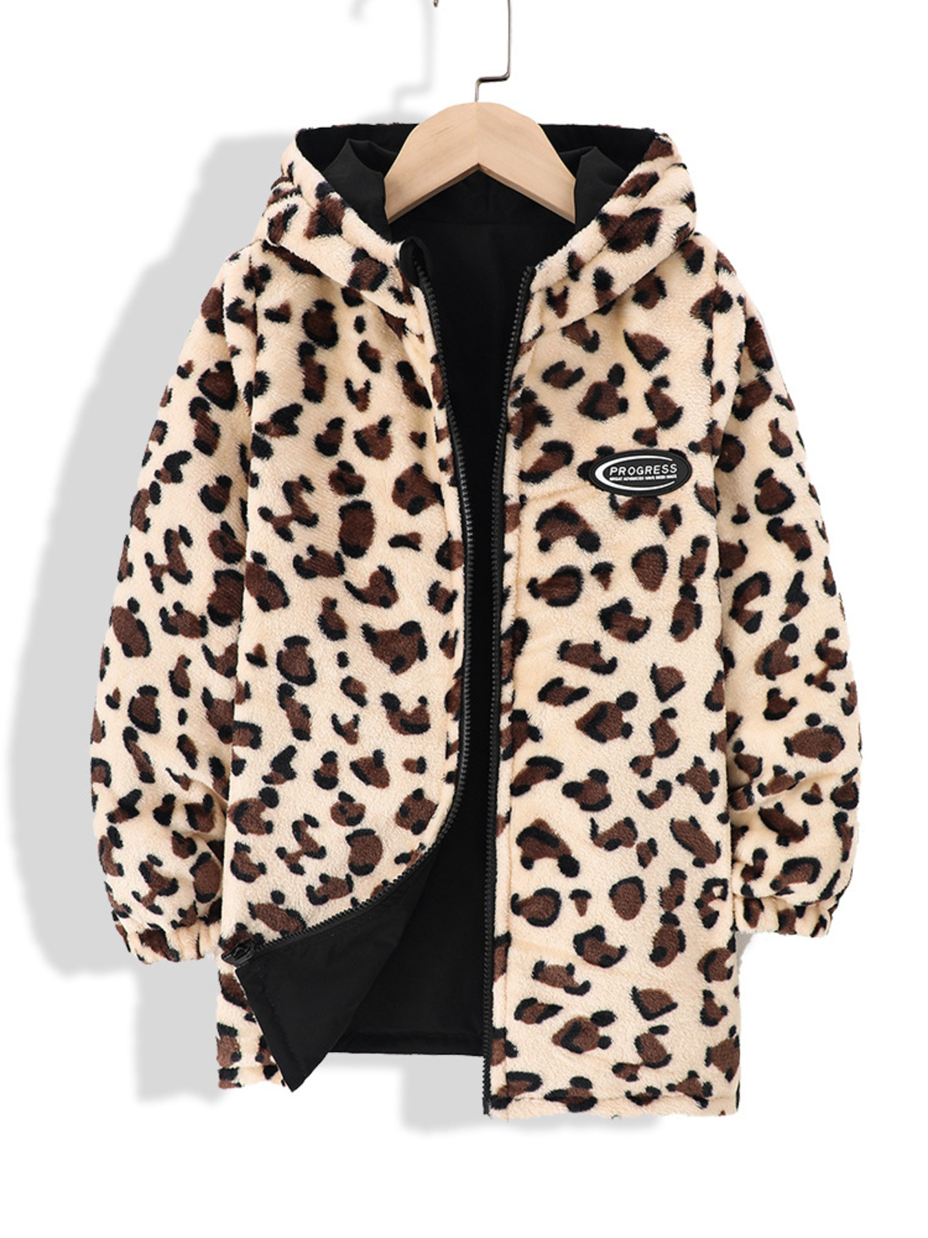 Children's Hooded Leopard Lined Warm Jacket