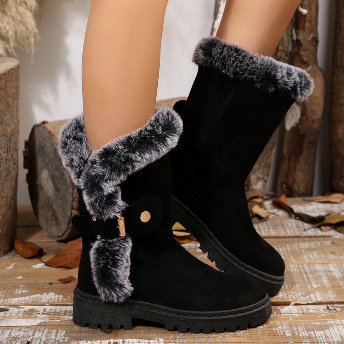 Round Toe Platform Block Heels Boots