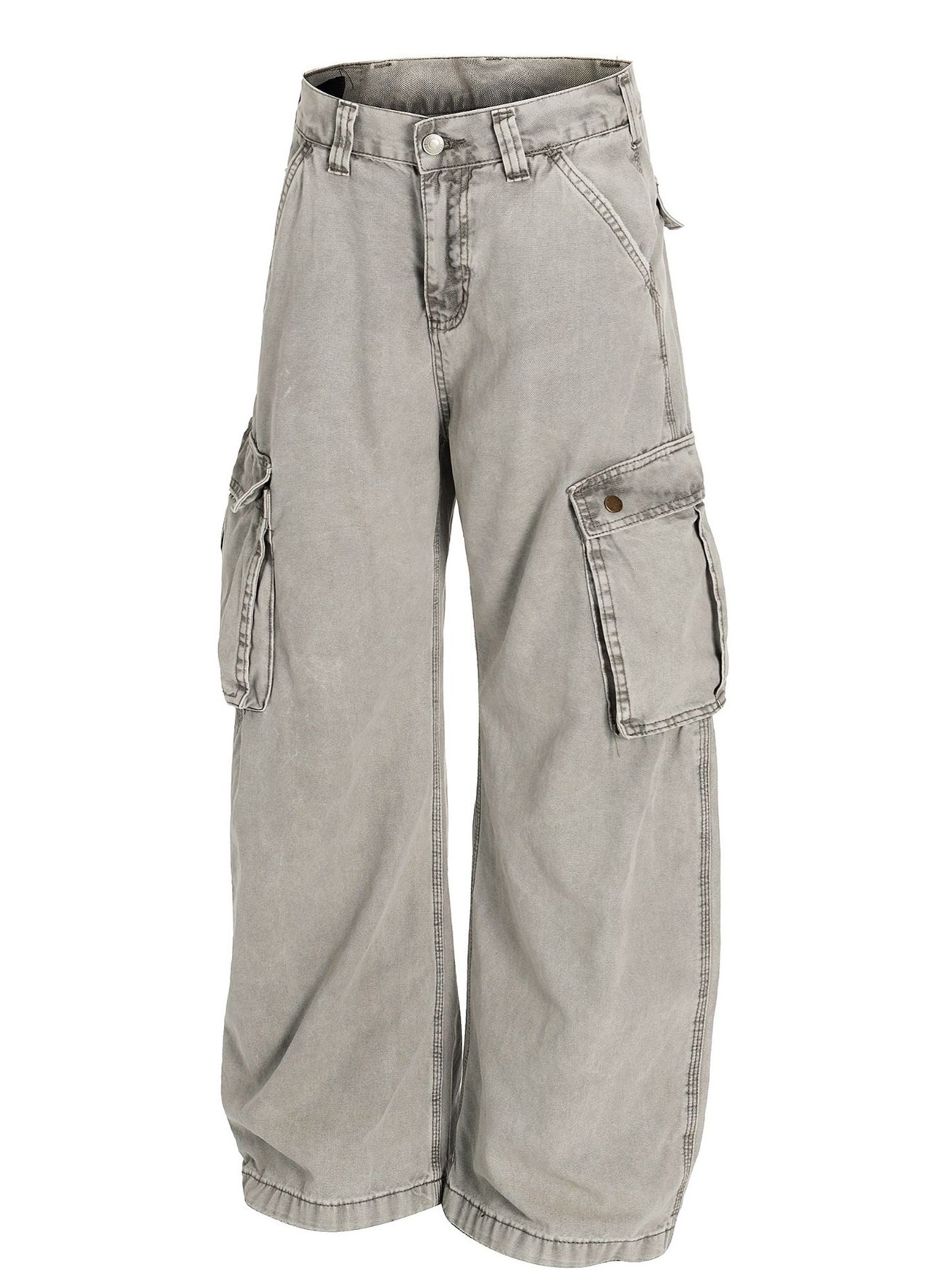 Men's Washed Wide Leg Cargo Jeans with Multiple Pockets