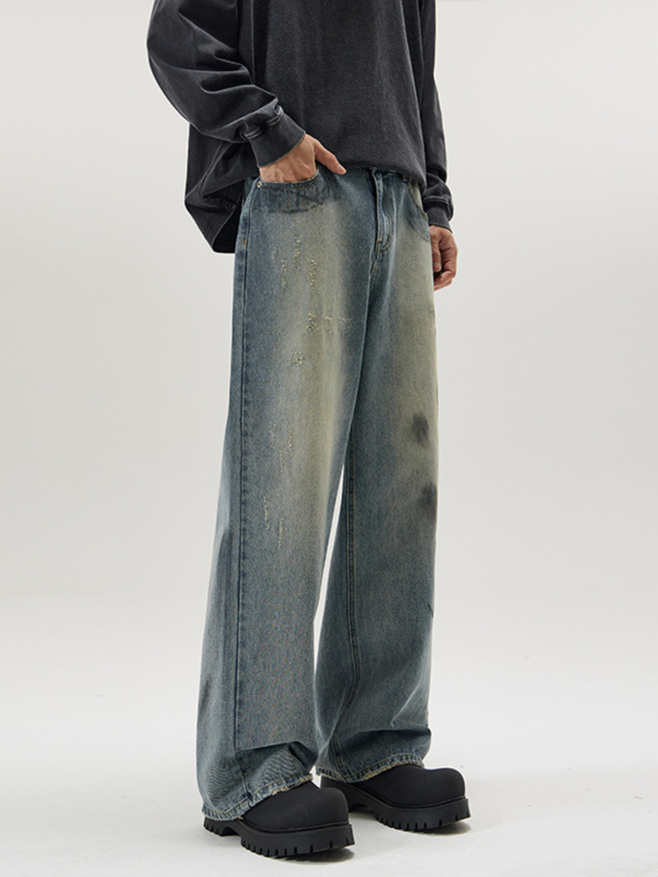 Men's Full Size Washed Wide Leg Relaxed Fit Jeans Plus Size