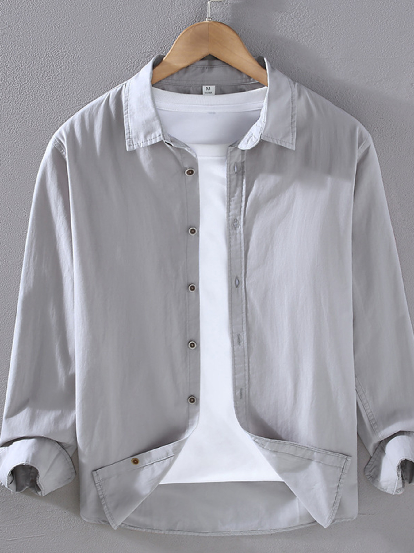 Men's Plus Size Button-Up Shirt with Rolled Sleeves
