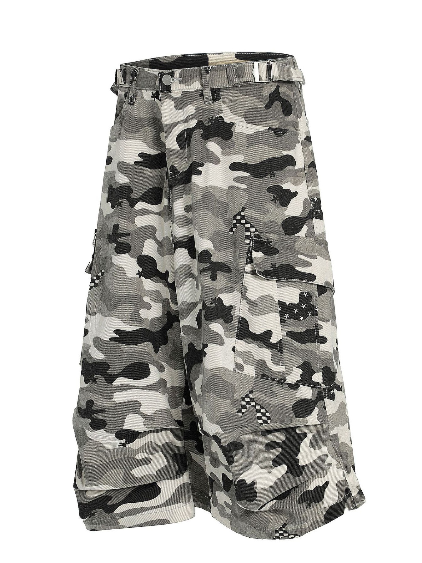 Men's Camo Cargo Shorts with Checkered Details