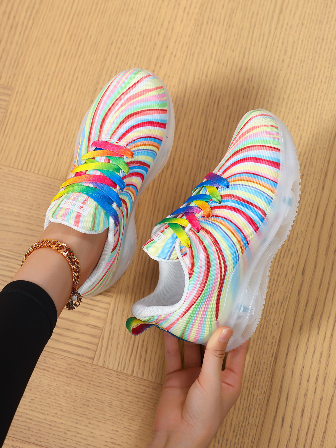 Rainbow Swirl Lace Up Athletic with Transparent Sole
