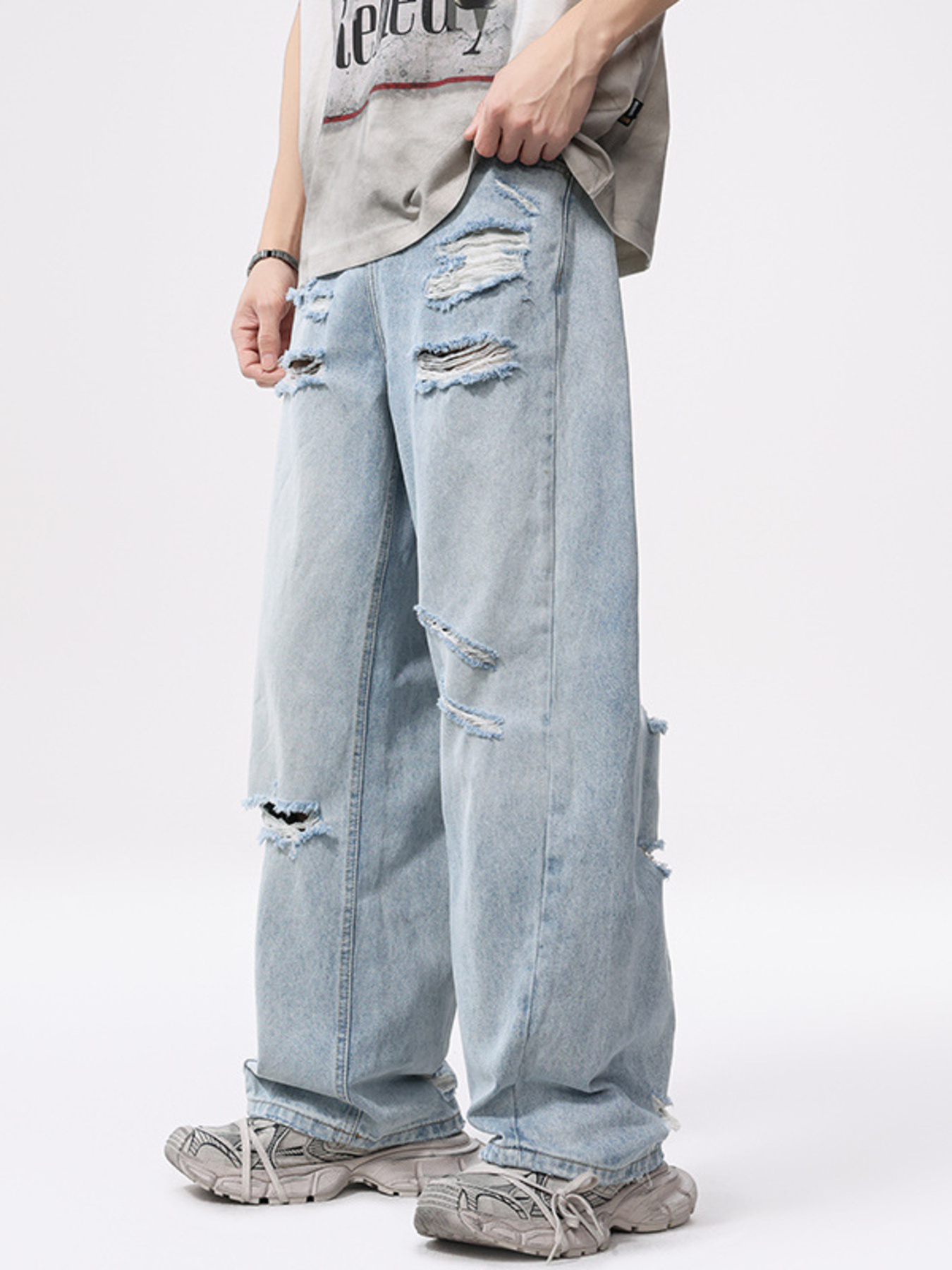 Men's Full Size Vintage Distressed Wide Leg Ripped Jeans Plus Size