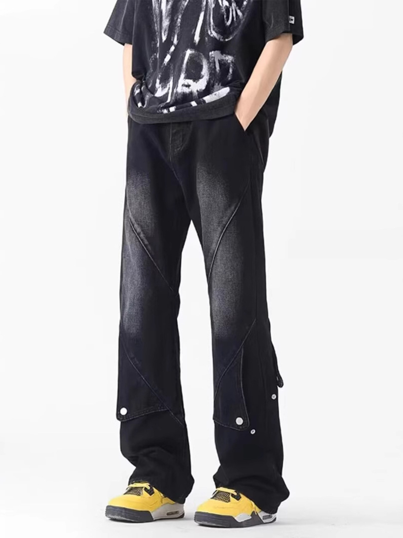 Men's Plus Size Vintage Wash Wide Leg Jeans