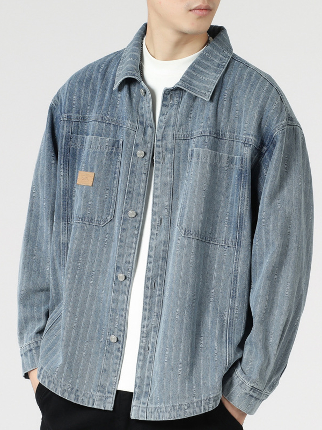 Men's Plus Size Striped Casual Denim Shirt