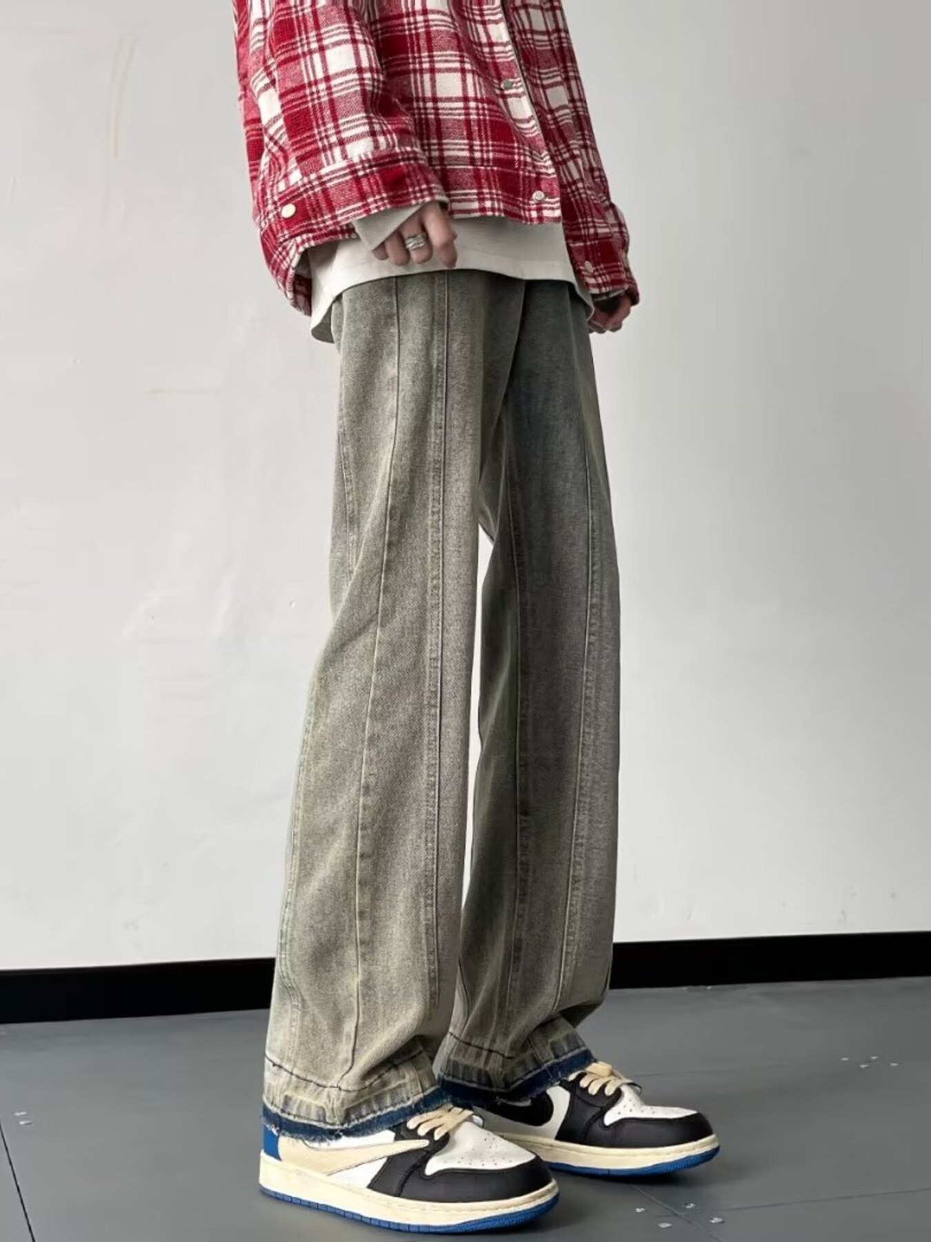 Men's Full Size Vintage Wash Wide Leg Jeans Plus Size