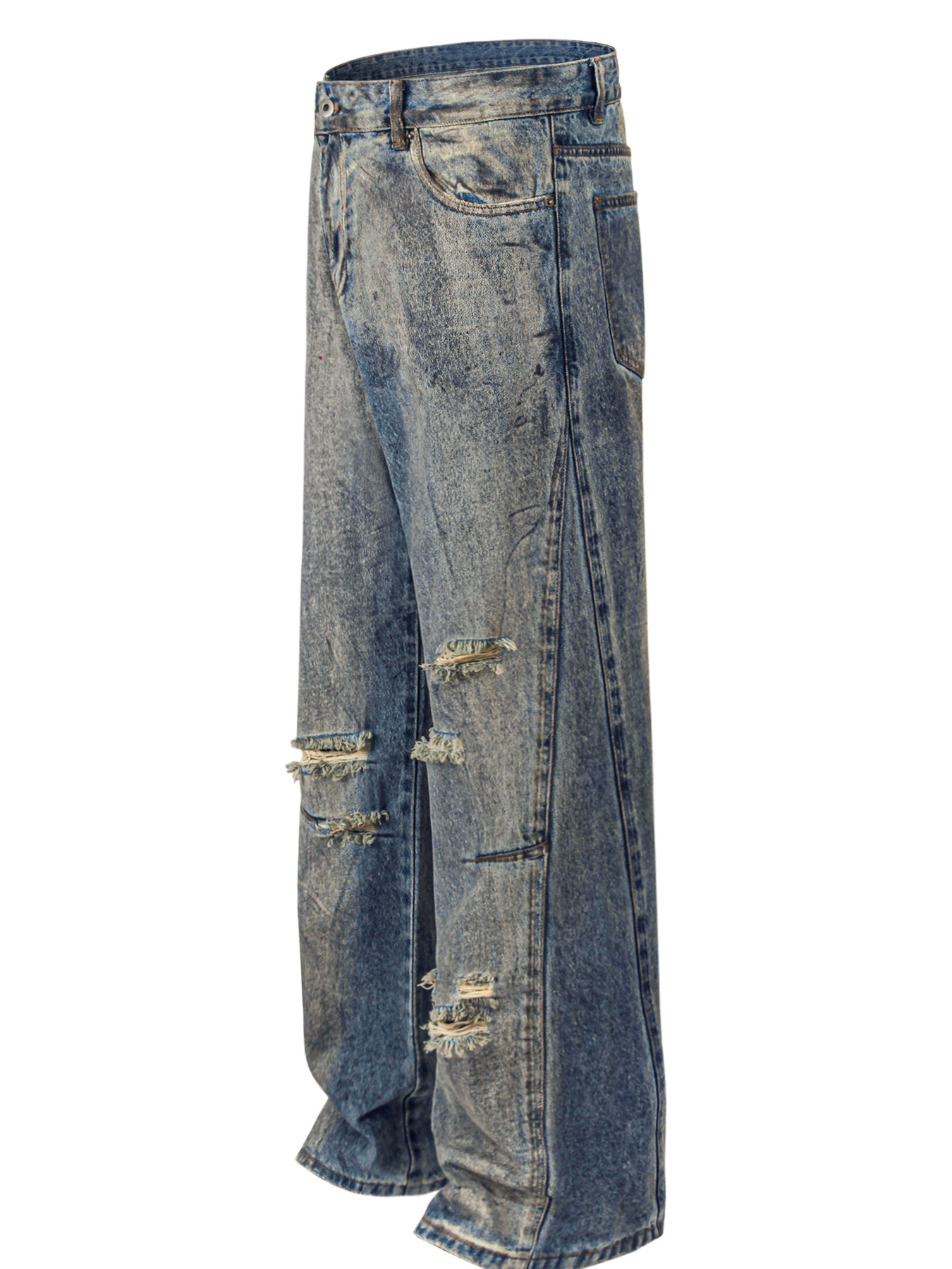 Men's Distressed Washed Straight Jeans