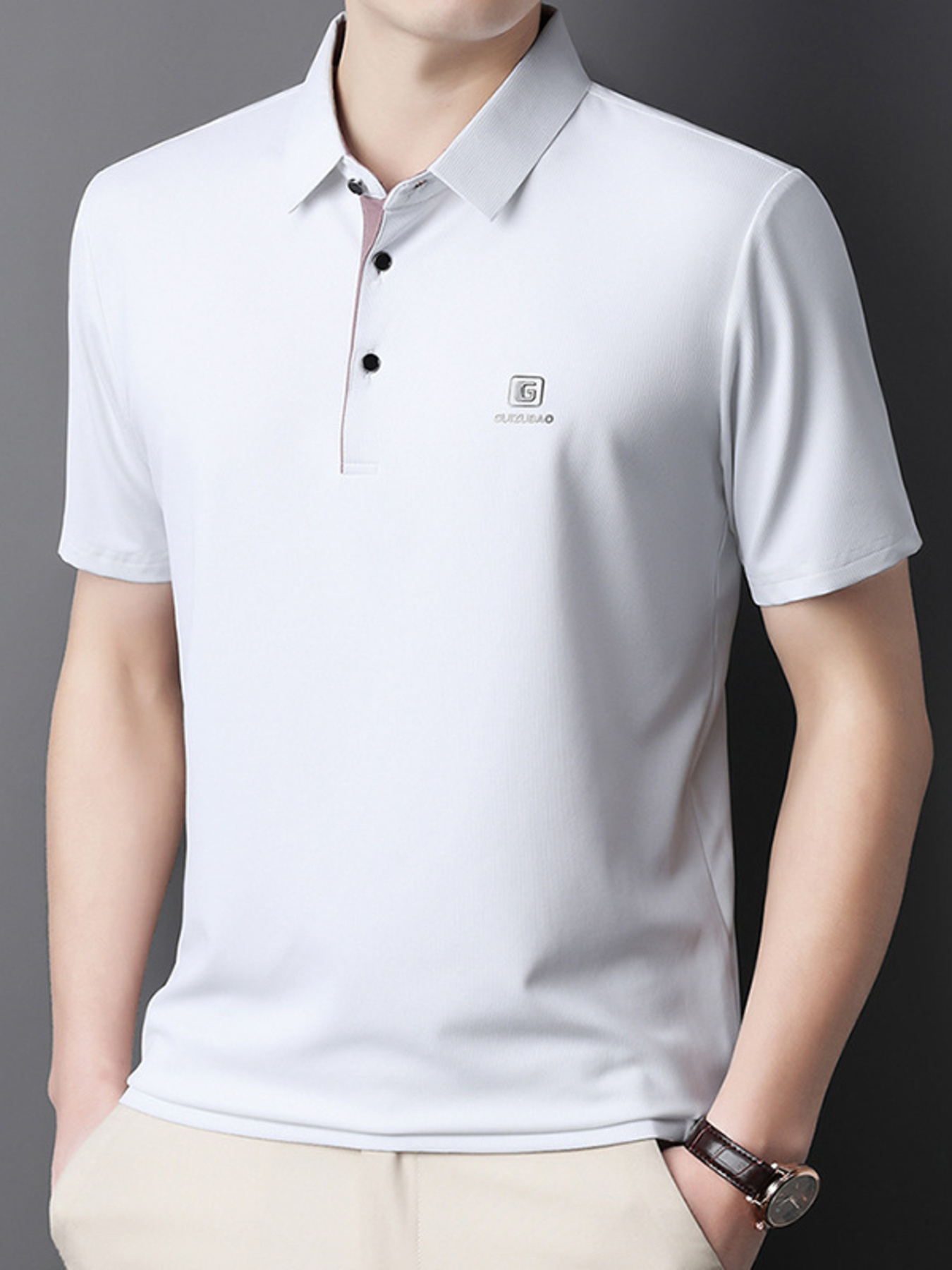 Men's Full Size Button Detail Short Sleeve Polo Plus Size