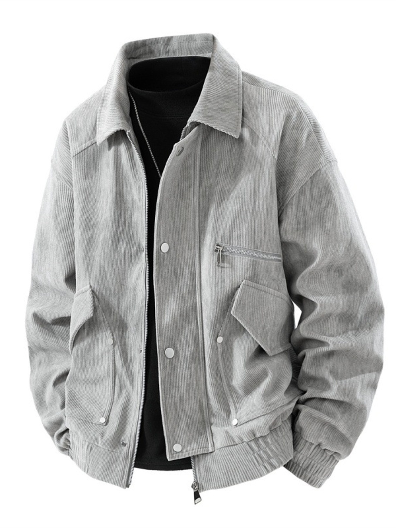 Men's Plus Size Casual Corduroy Snap-Down Jacket