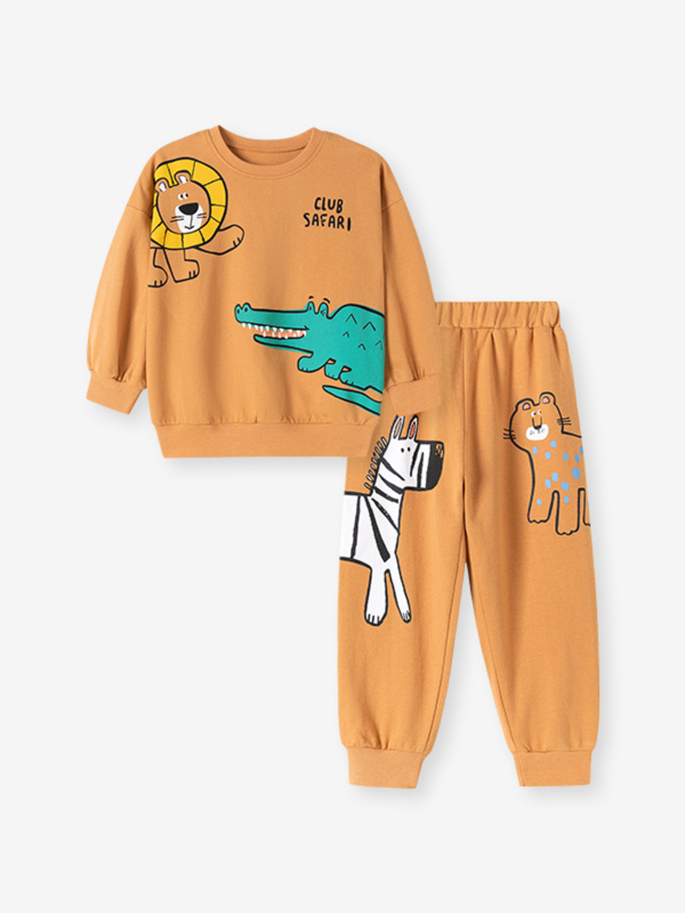 Children's Animal Round Neck Sweatshirt and Pants Set