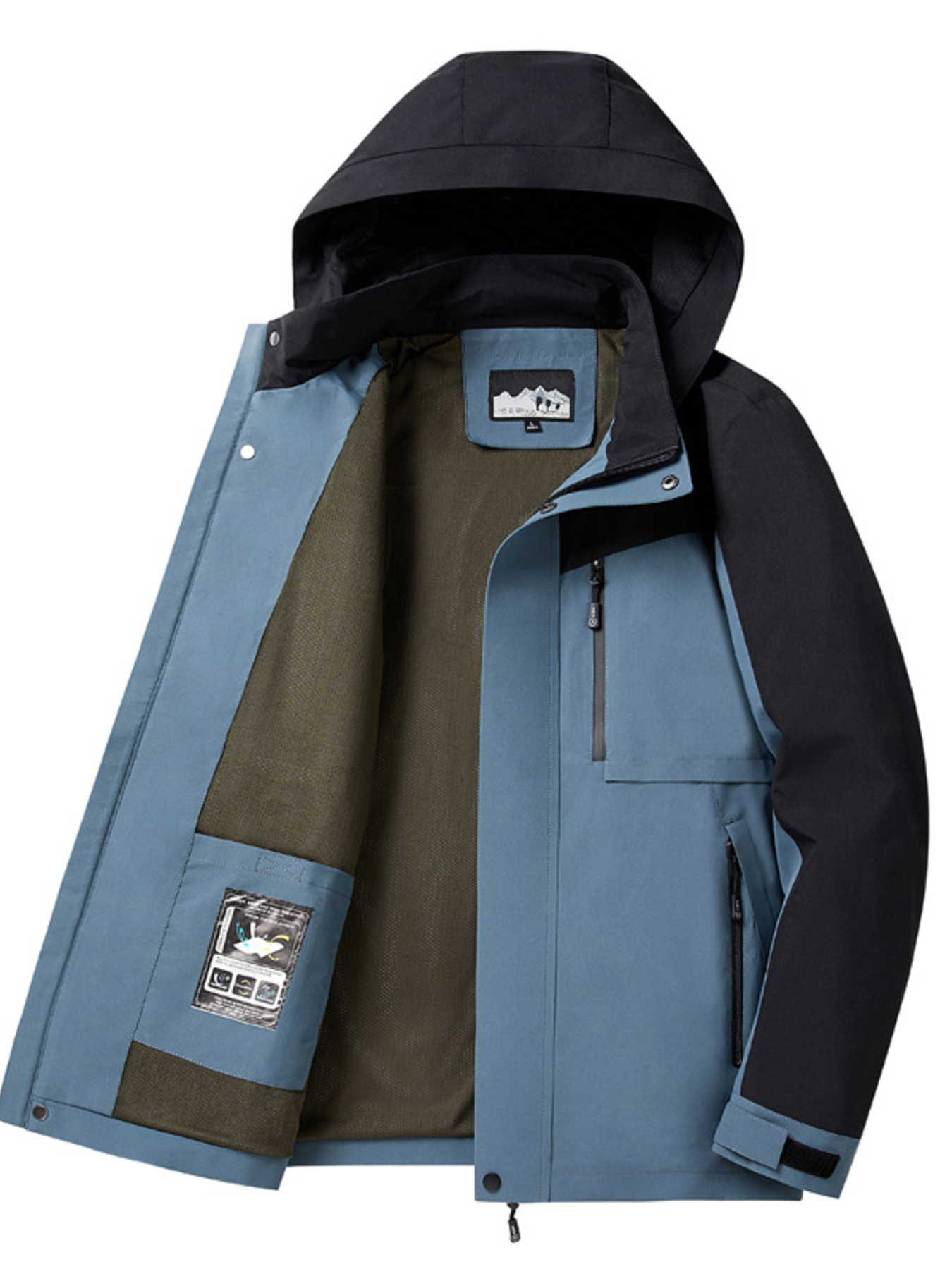 Men's Plus Size Two-Tone Hooded Outdoor Jacket