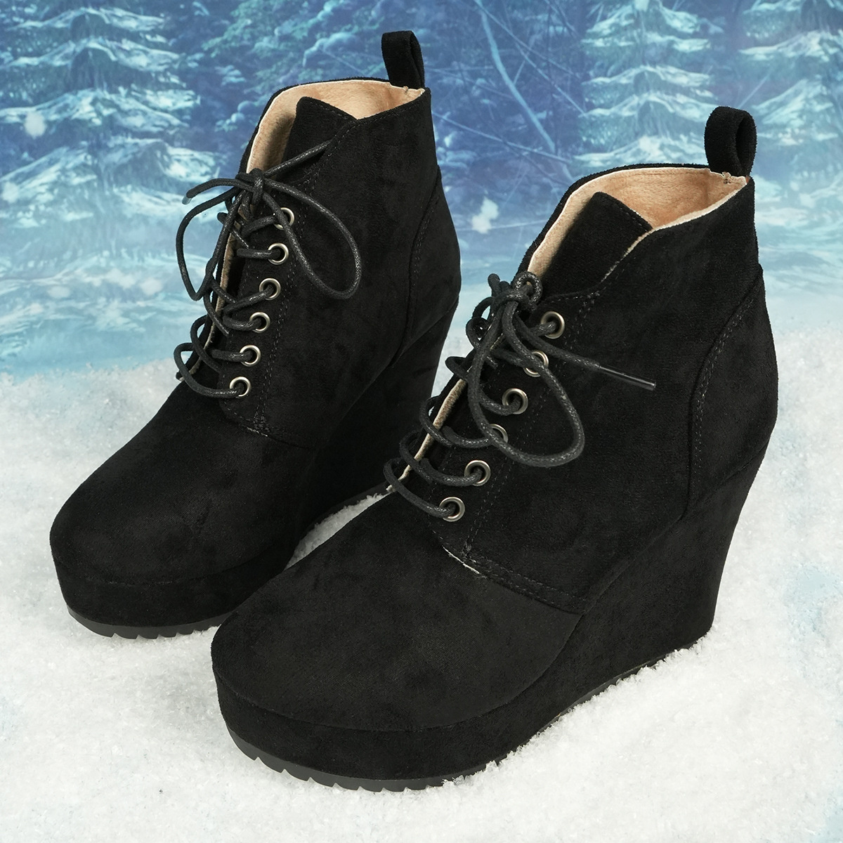 Lace-Up Wedge Ankle Boots