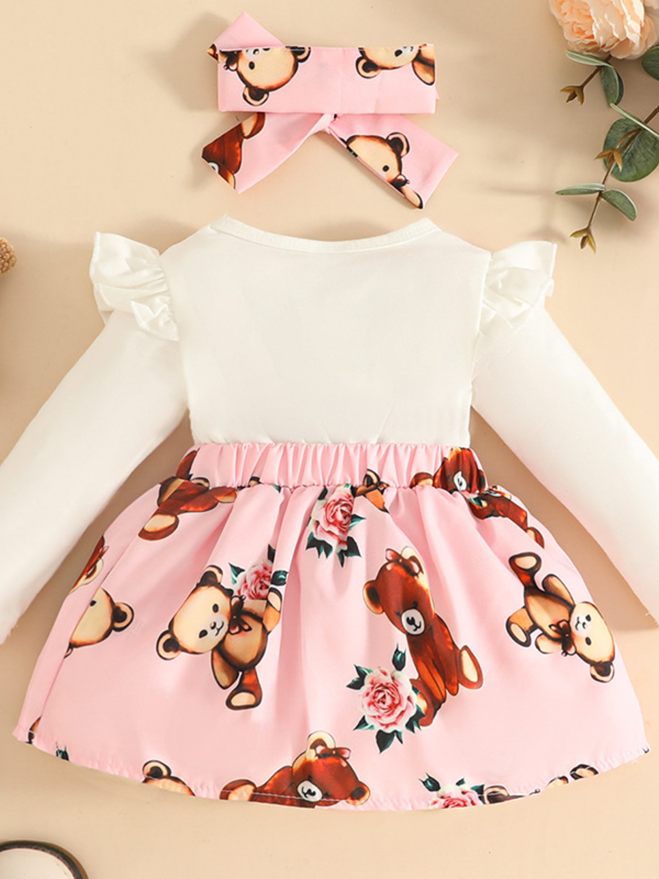 Children's Bear Long Sleeve Dress with Headband