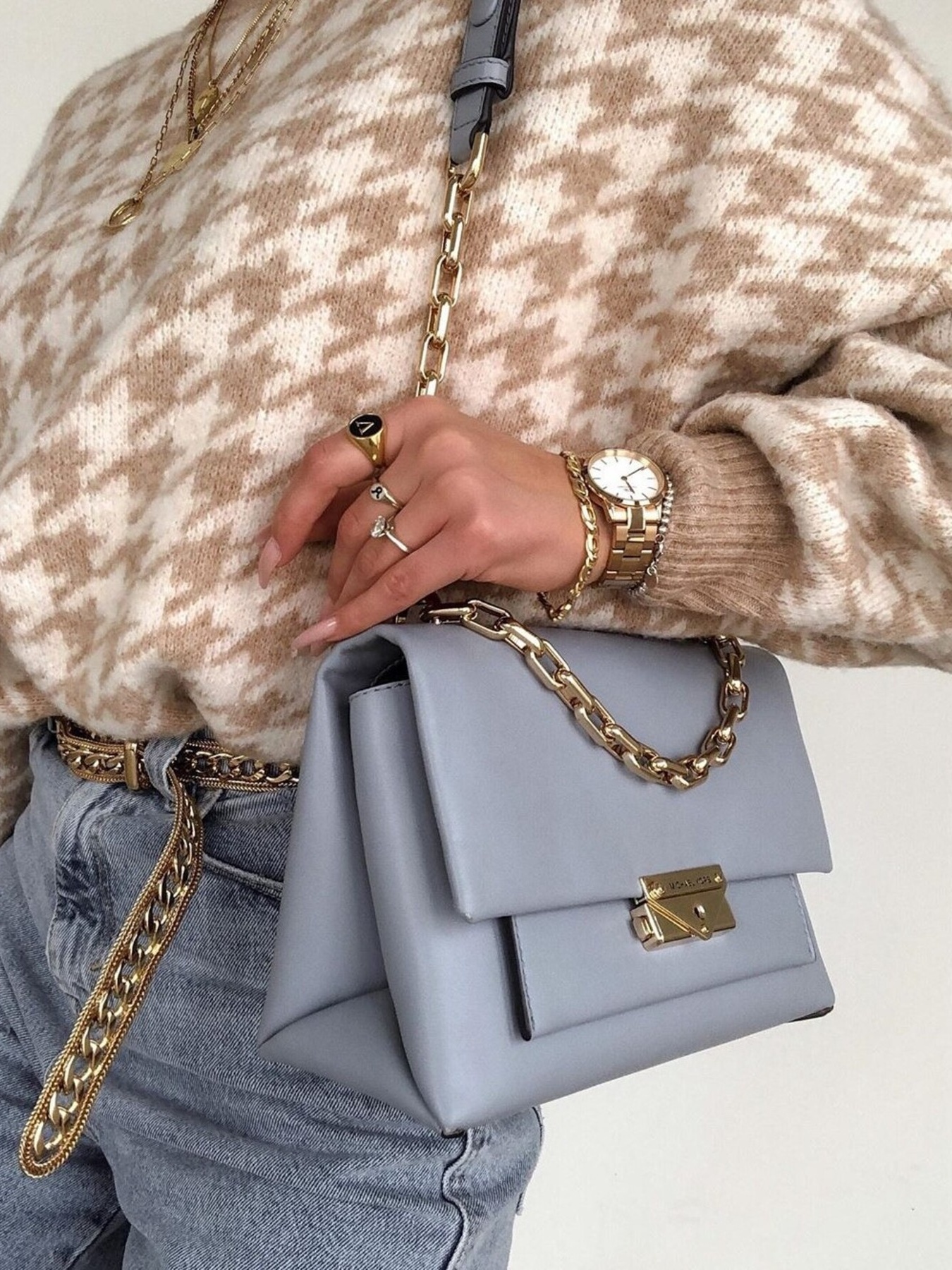 Houndstooth Pattern Oversized Sweater