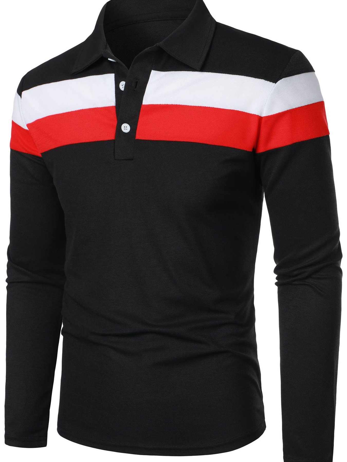 Men's Full Size Color Block Long Sleeve Polo Plus Size