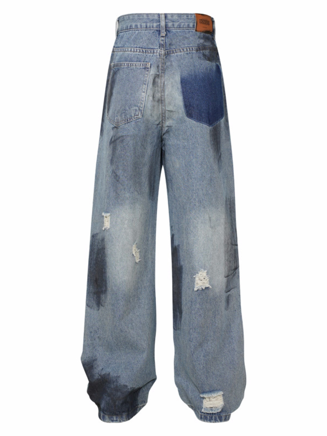 Men's Distressed Wide Leg Vintage Wash Jeans