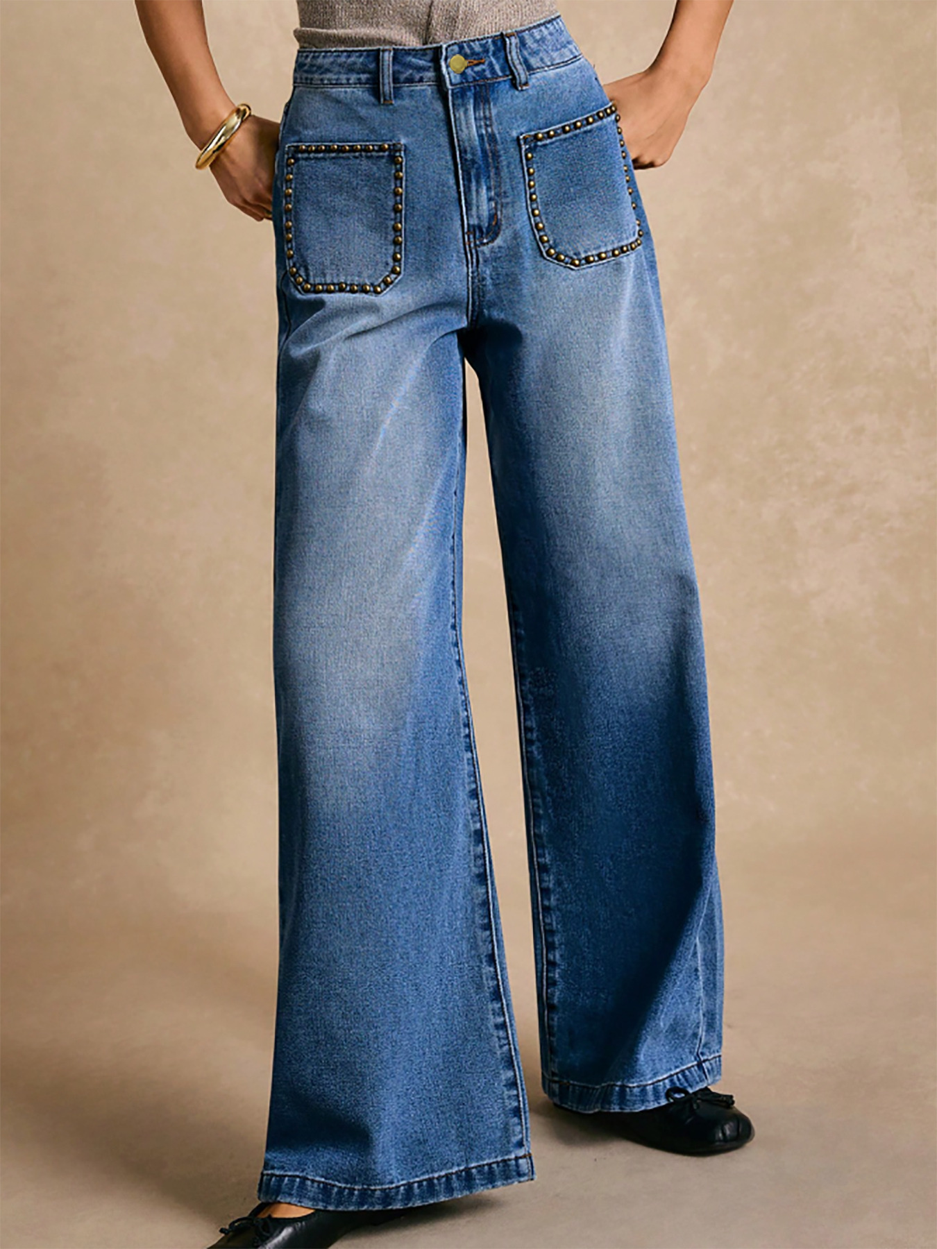 High-Waisted Wide-Leg Pocket Jeans