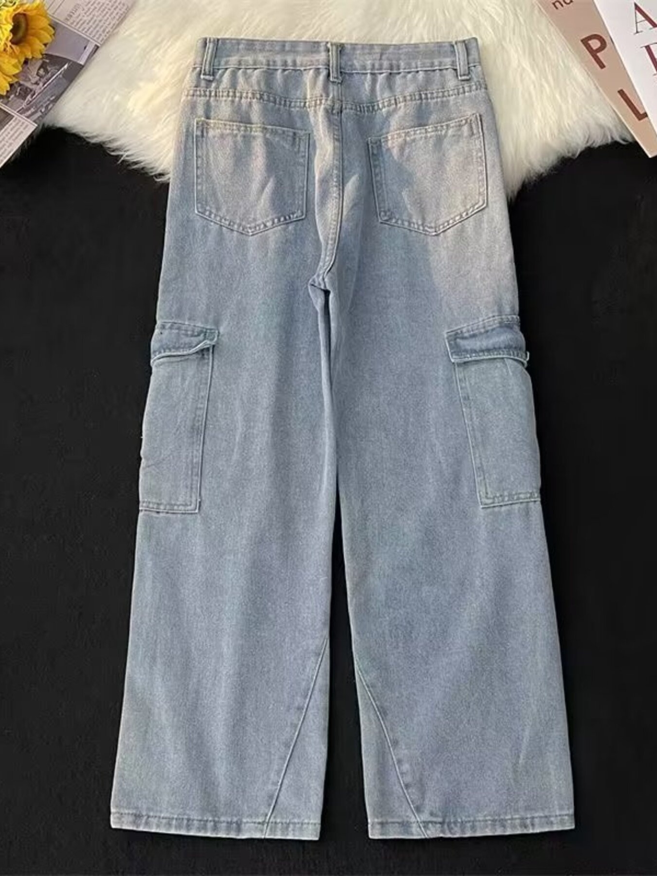 Men's Full Size Washed Cargo Utility Jeans Plus Size