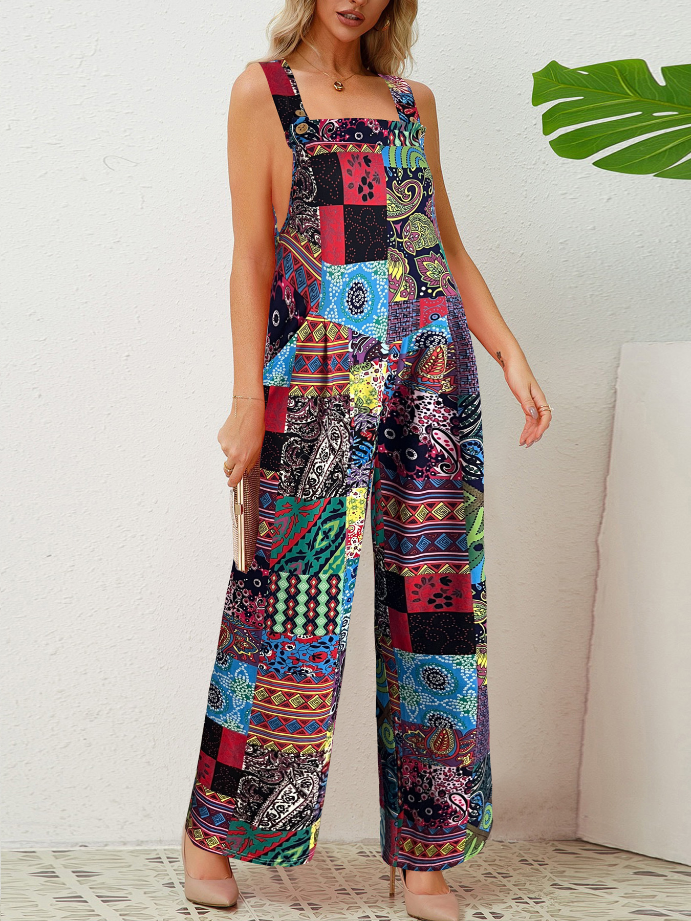 Plus Size Printed Wide Leg Jumpsuit