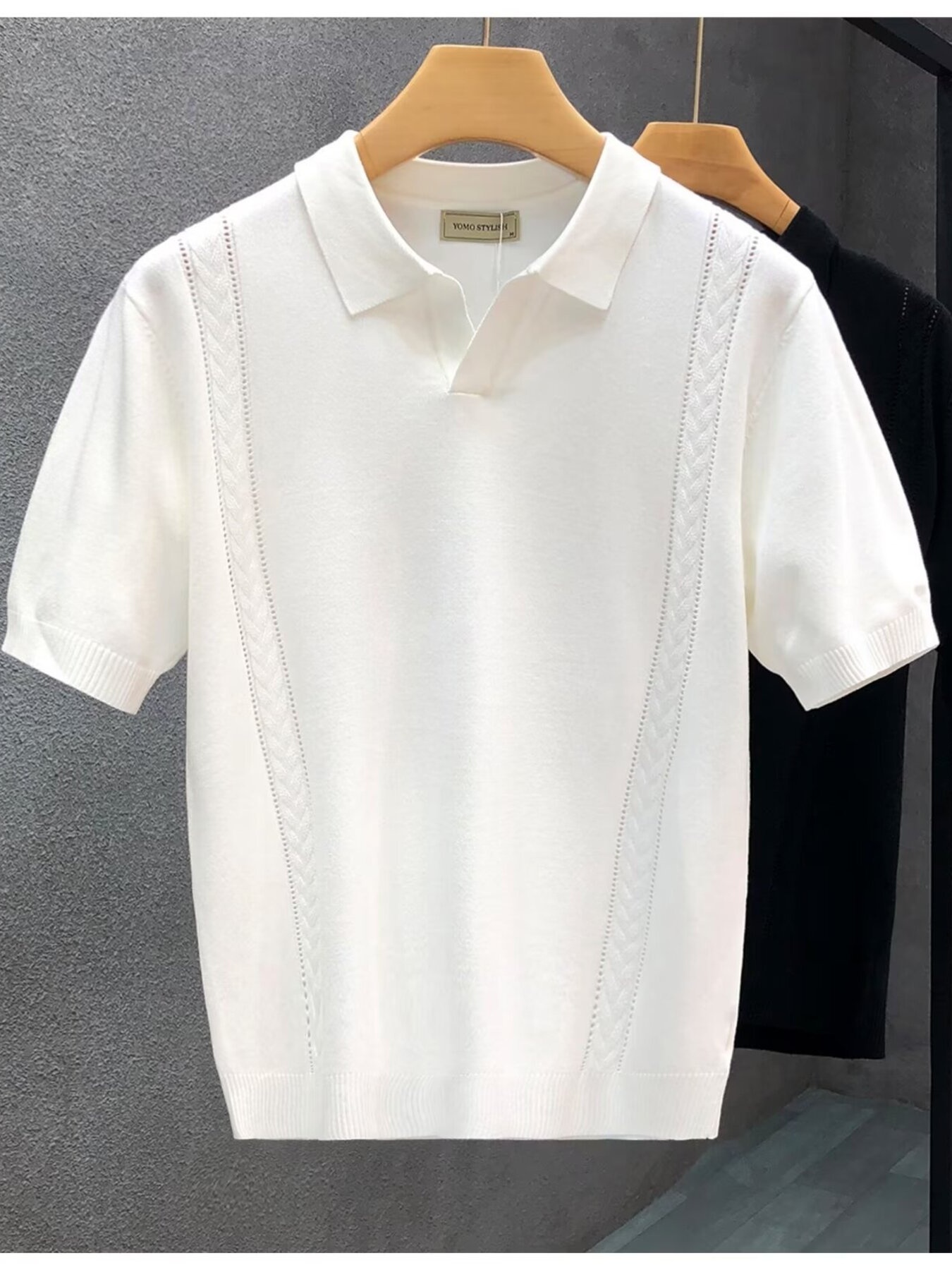 Men's Full Size Eyelet Detail Short Sleeve Polo Plus Size