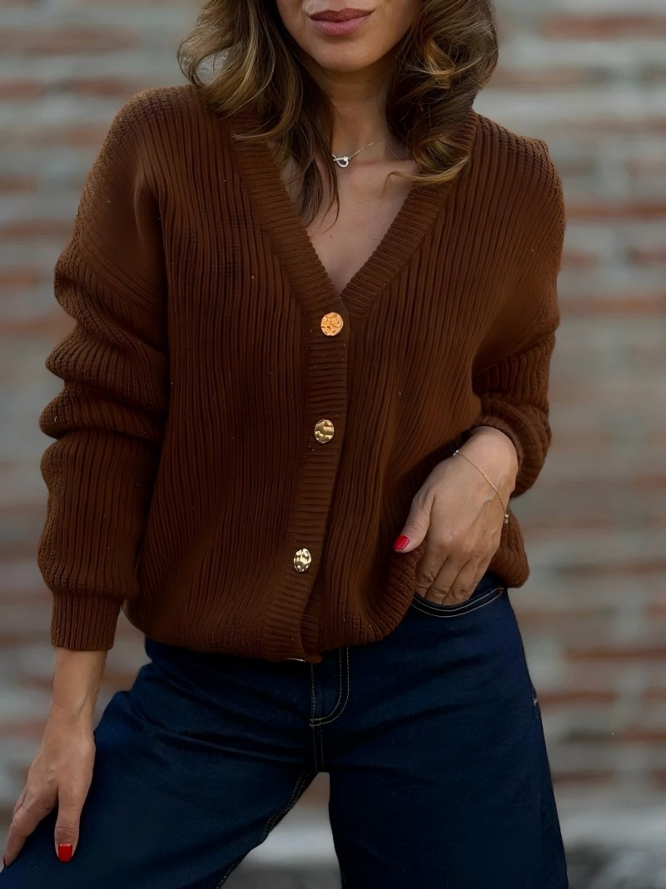 Full Size V-Neck Button-Up Knit Cardigan Plus Size view 4