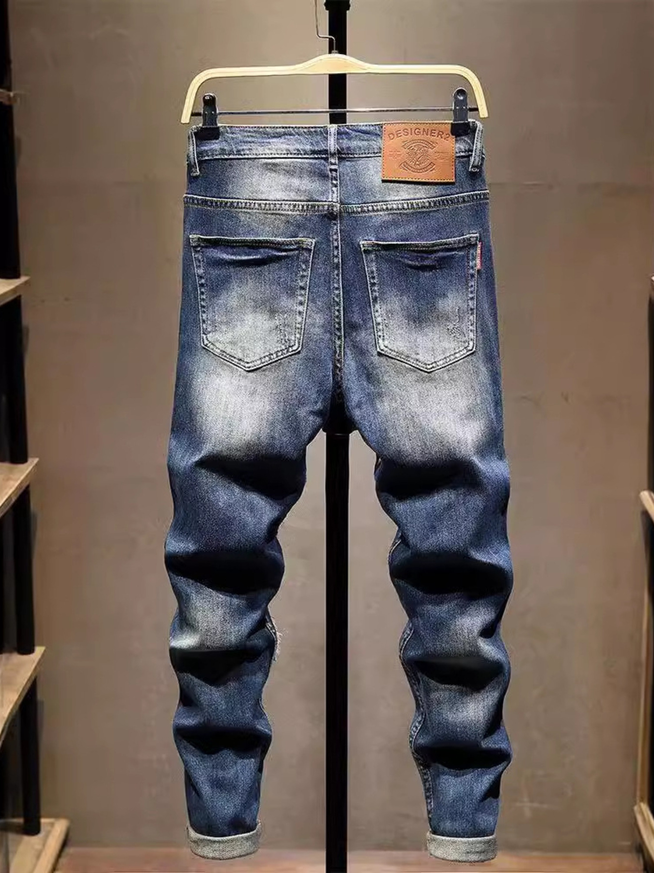 Men's Distressed Embroidered Jeans